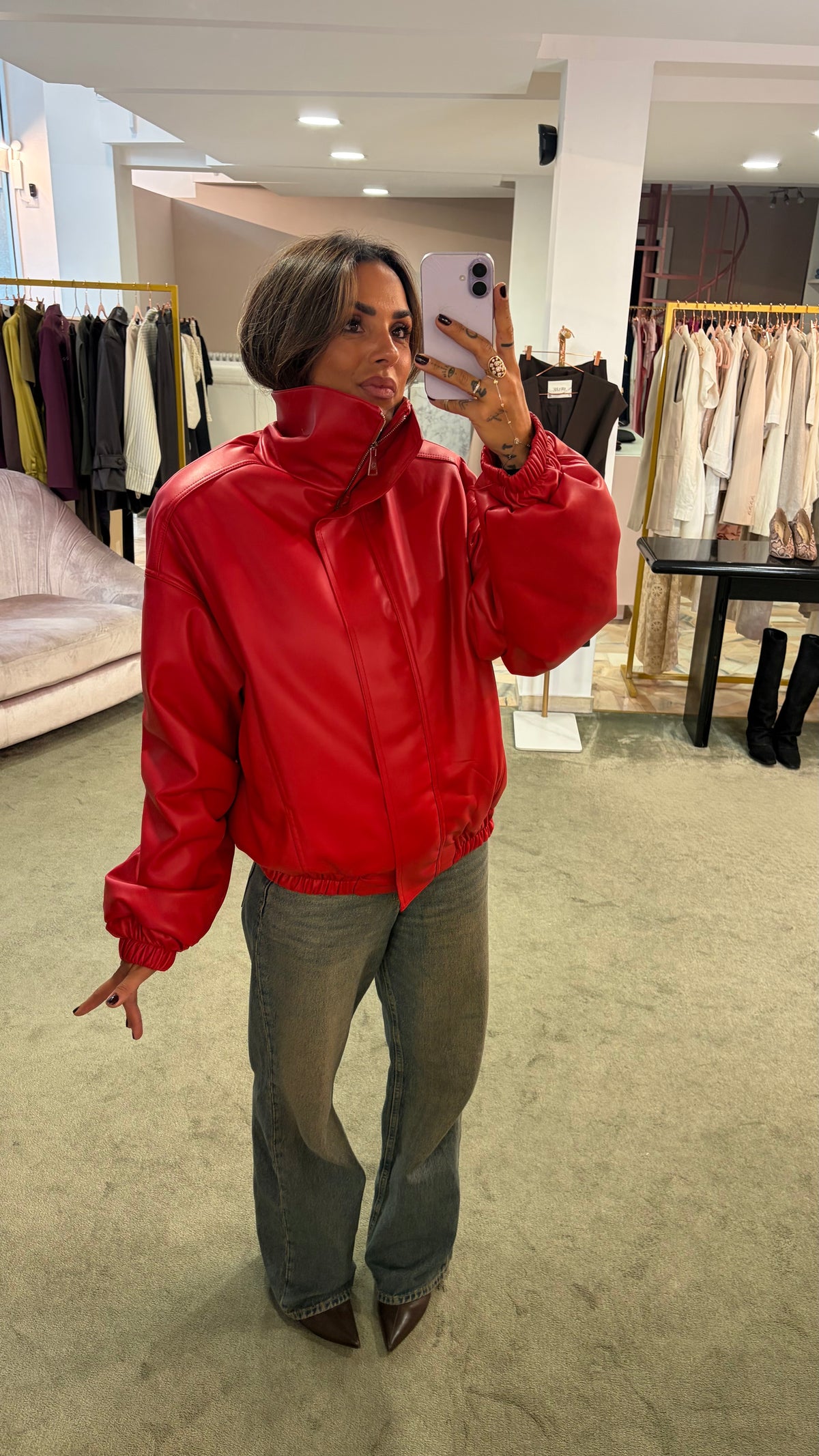 Bomber over rosso in eco pelle ks