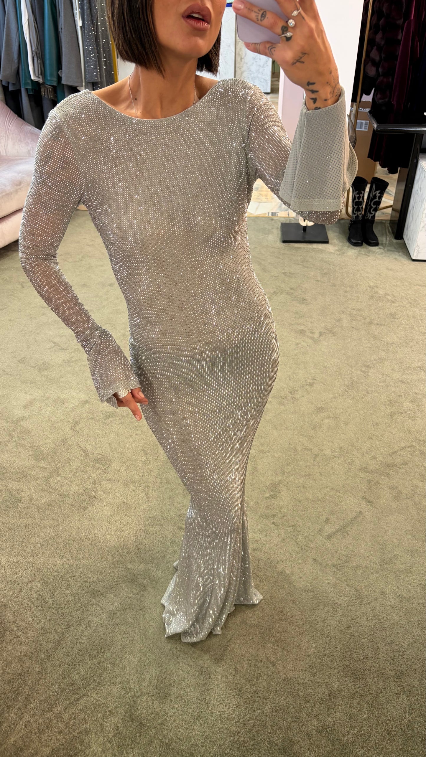 Abito lungo argento crystal tw