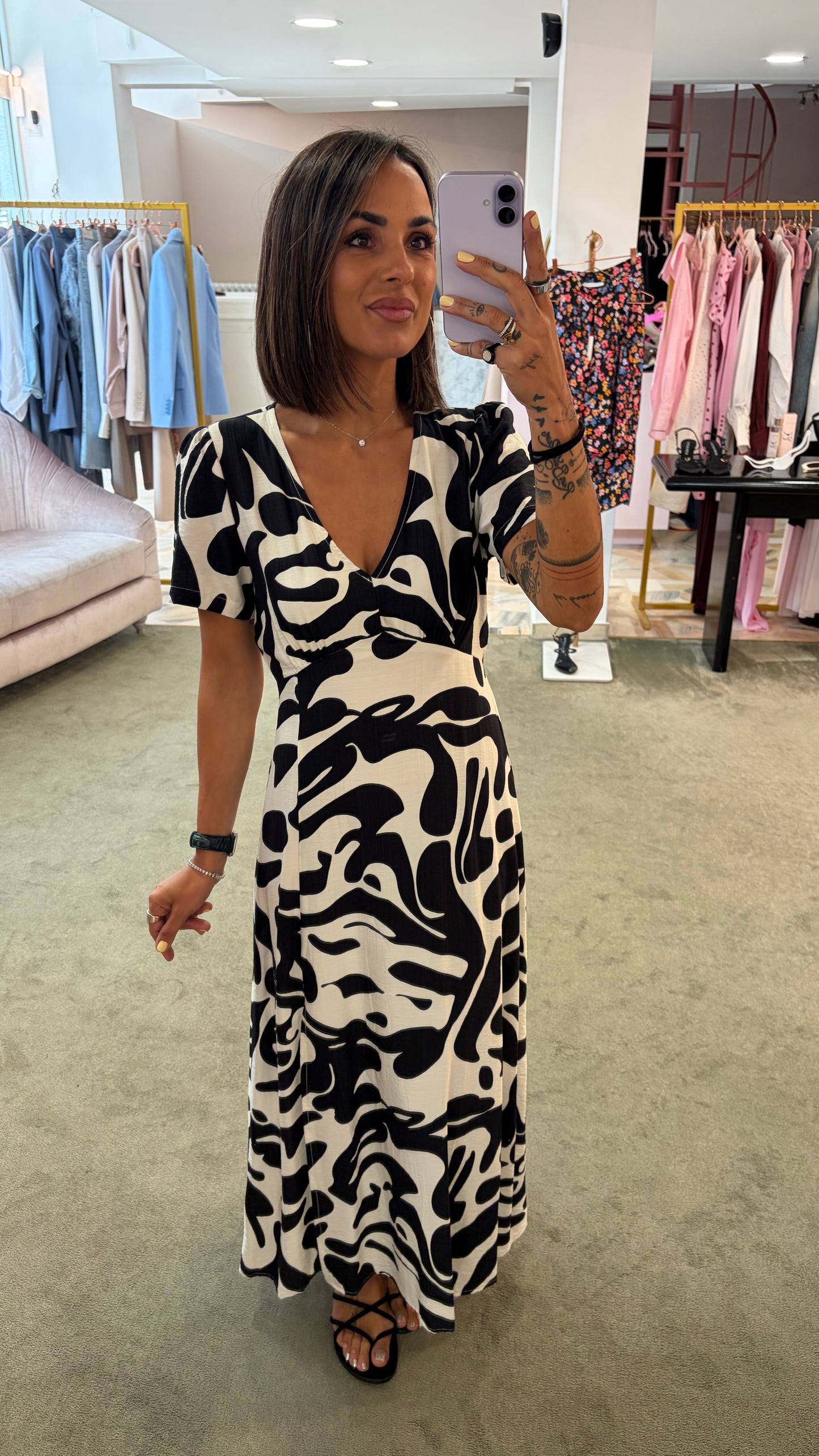 Abito midi fantasia bianca e nera bj