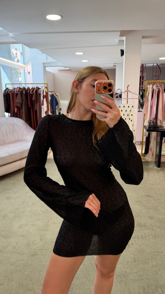 Abito corto nero lurex in maglia Cotazur