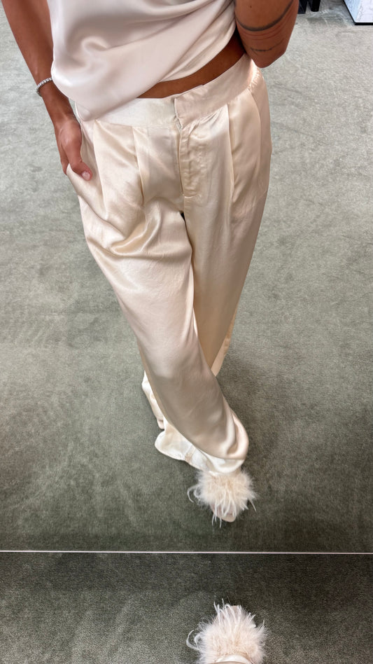 Pantaloni avorio in satin wide leg sl