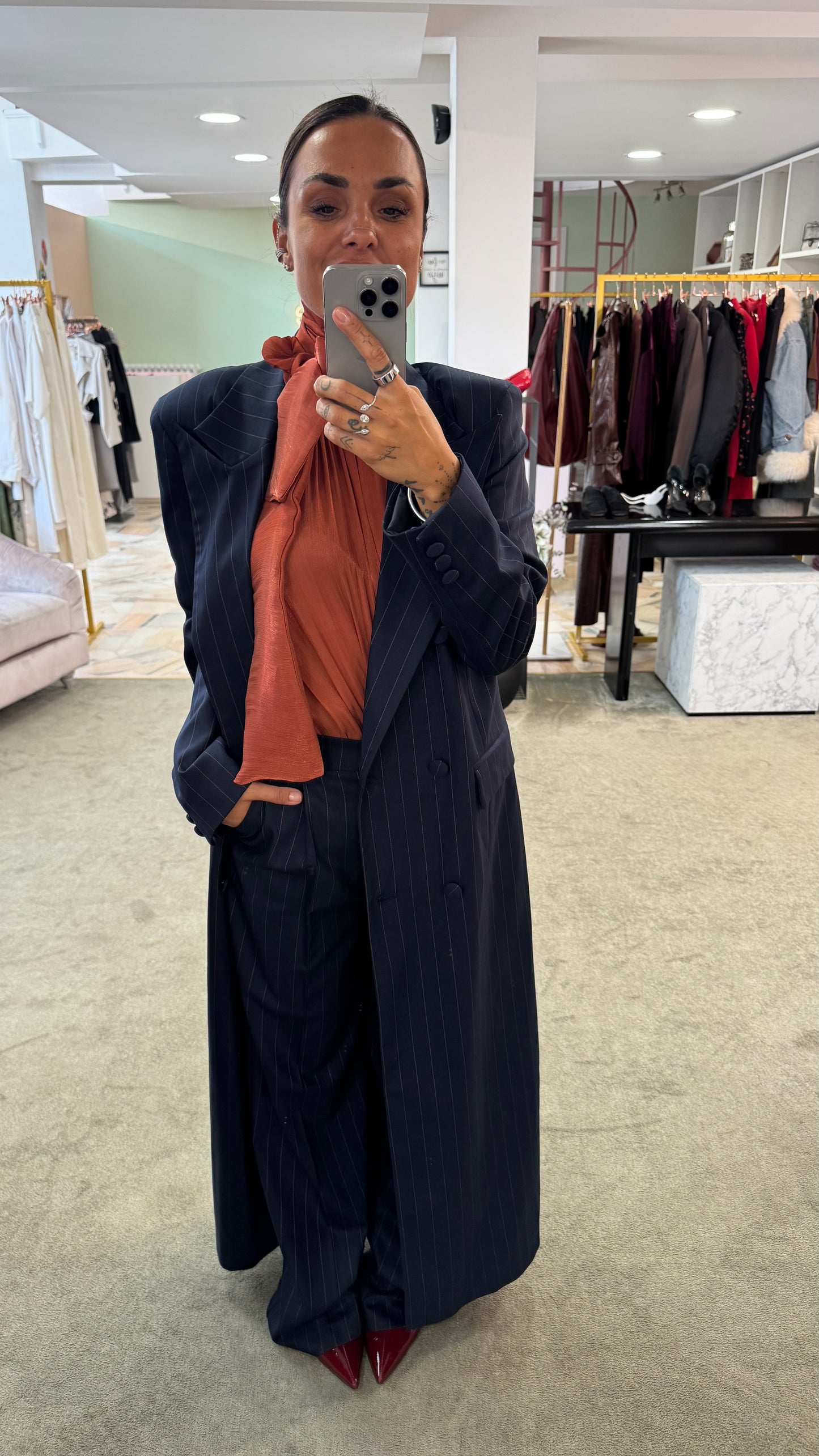 Spolverino  lungo blu gessato Actualee