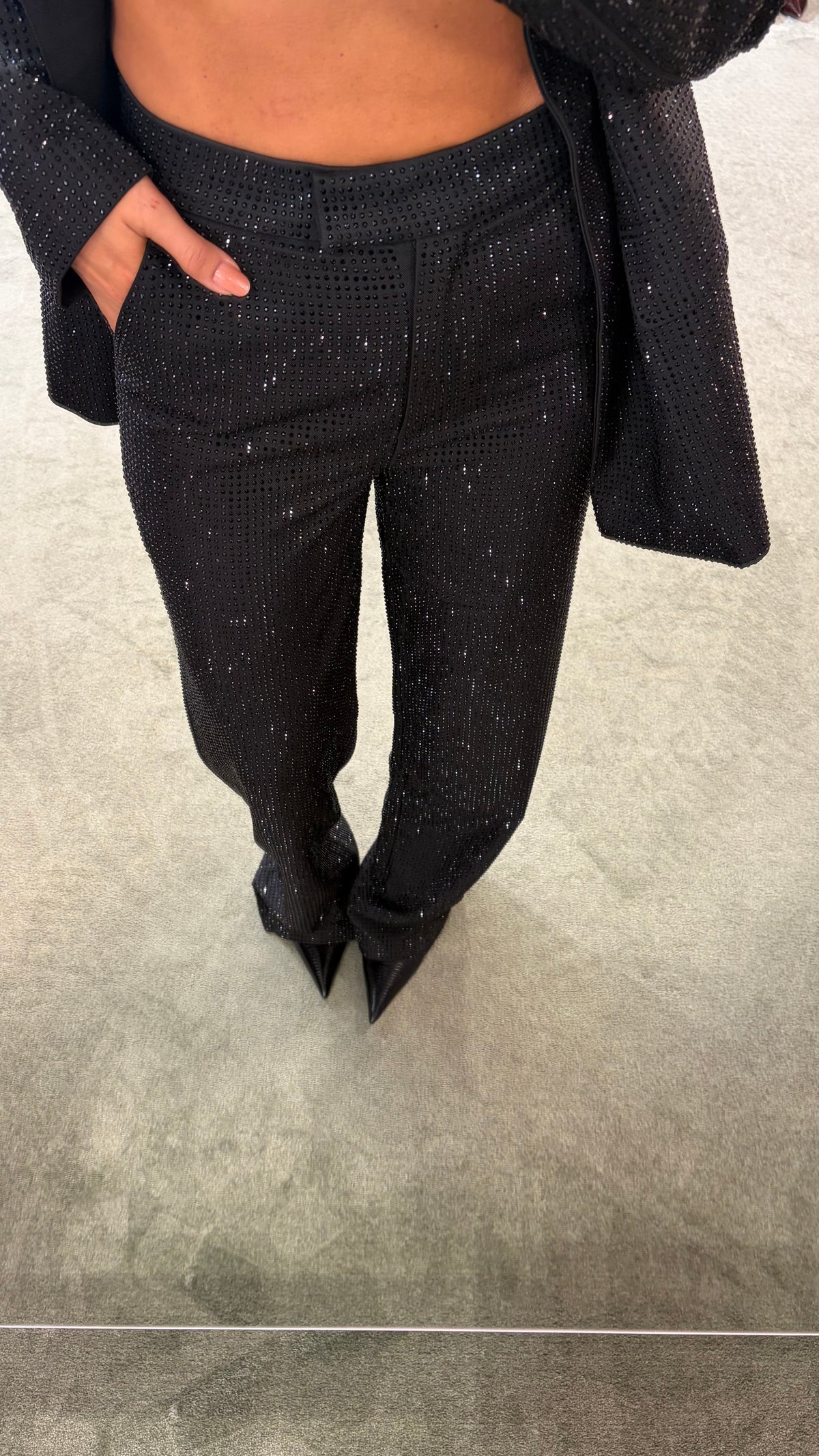 Pantaloni neri con cristalli tw