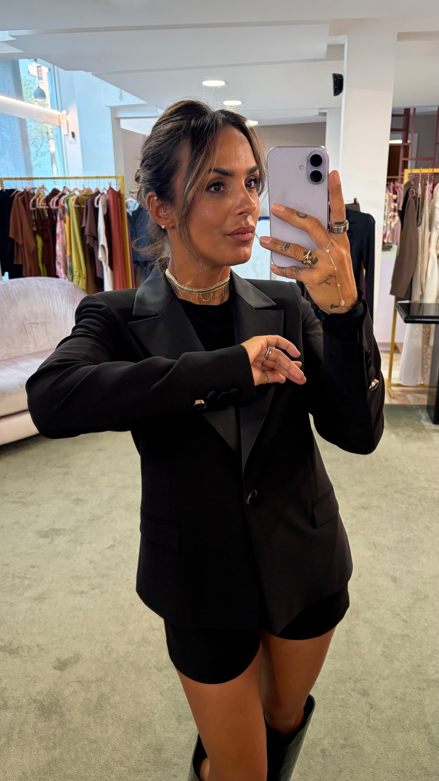 Blazer slim corto nero rever in raso fr