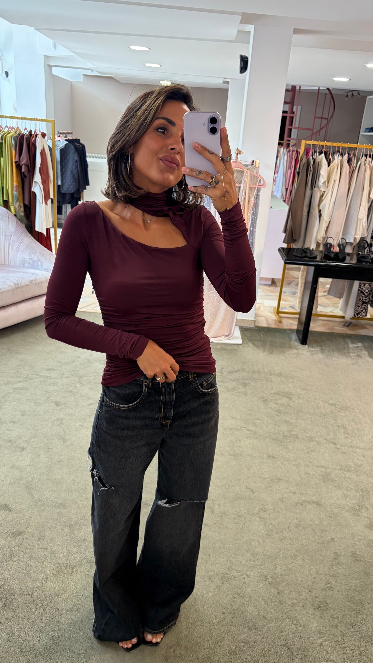 Maglia bordeaux manica lunga asimmetrica Mar De Margaritas