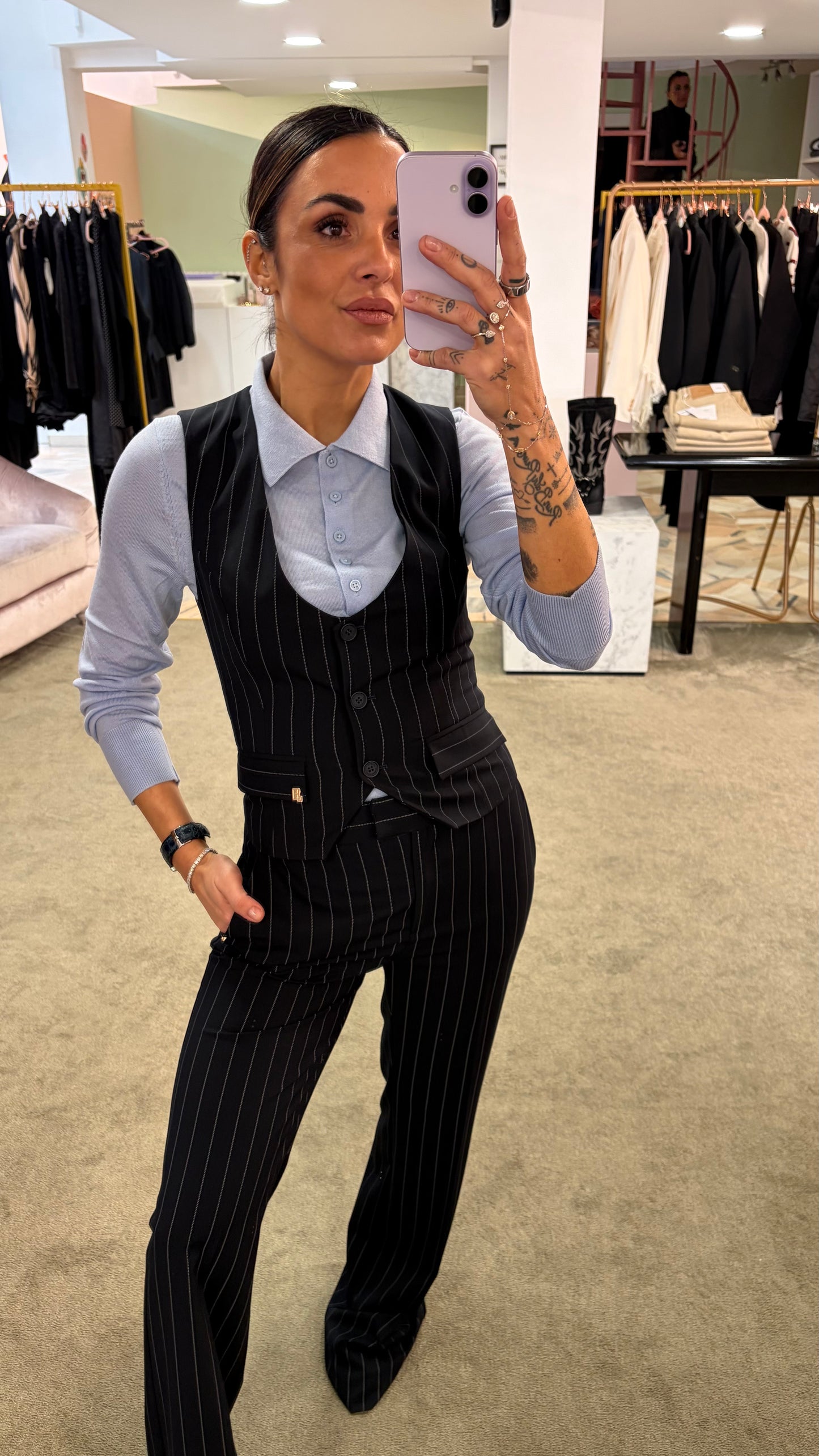 Gilet blu notte Hinnominate gessato