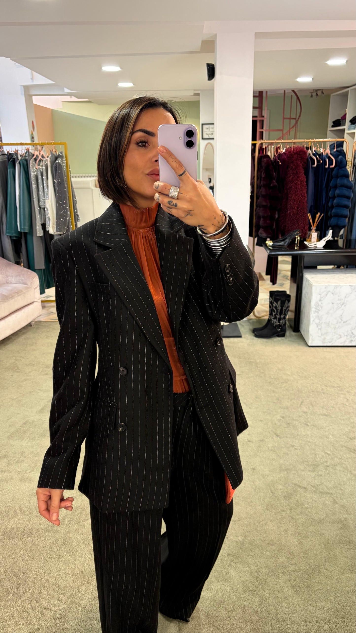 Blazer nero gessato misto lana sl