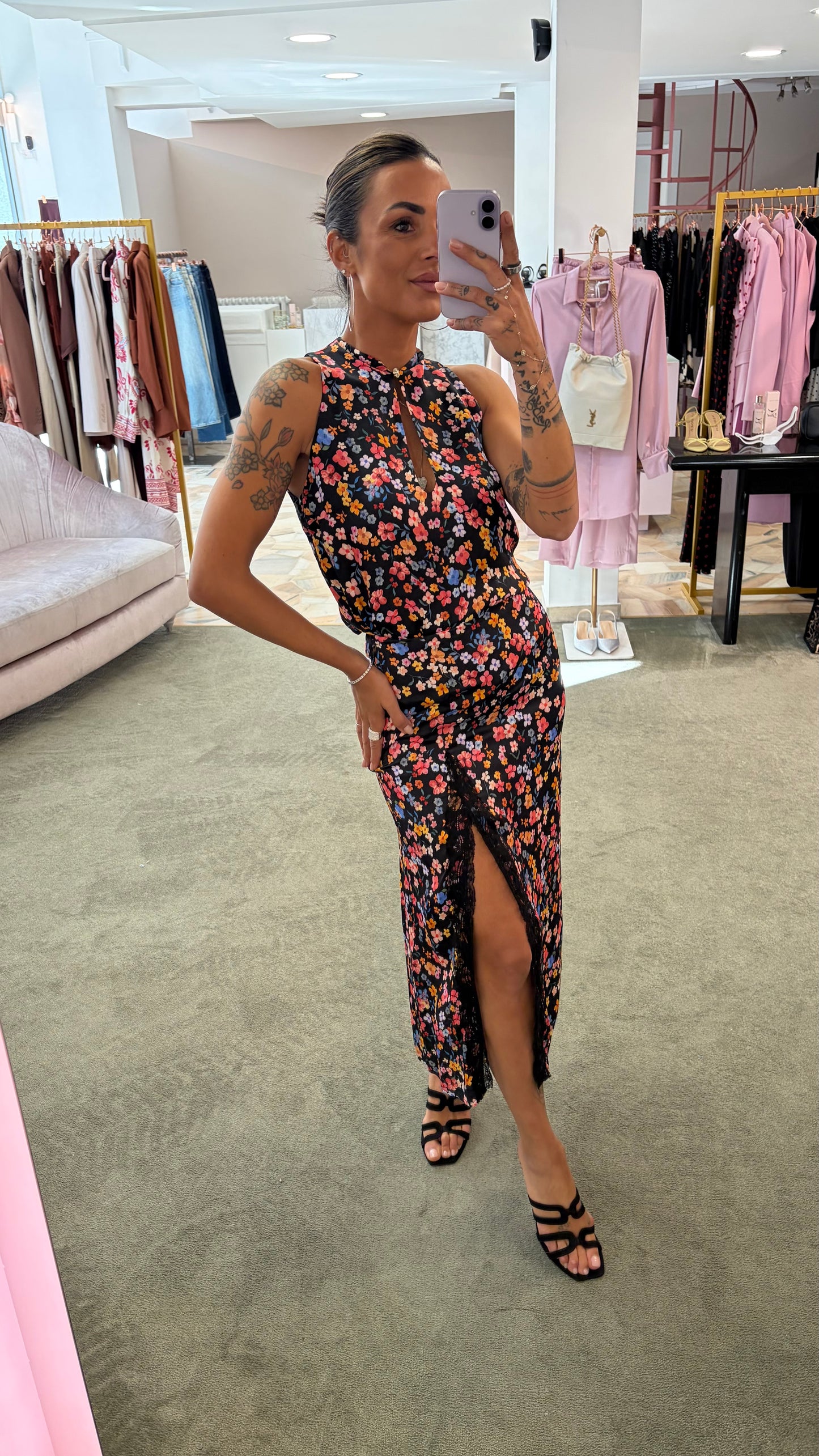 Gonna midi ivy MAR DE MARGARITAS nera con fiorellini