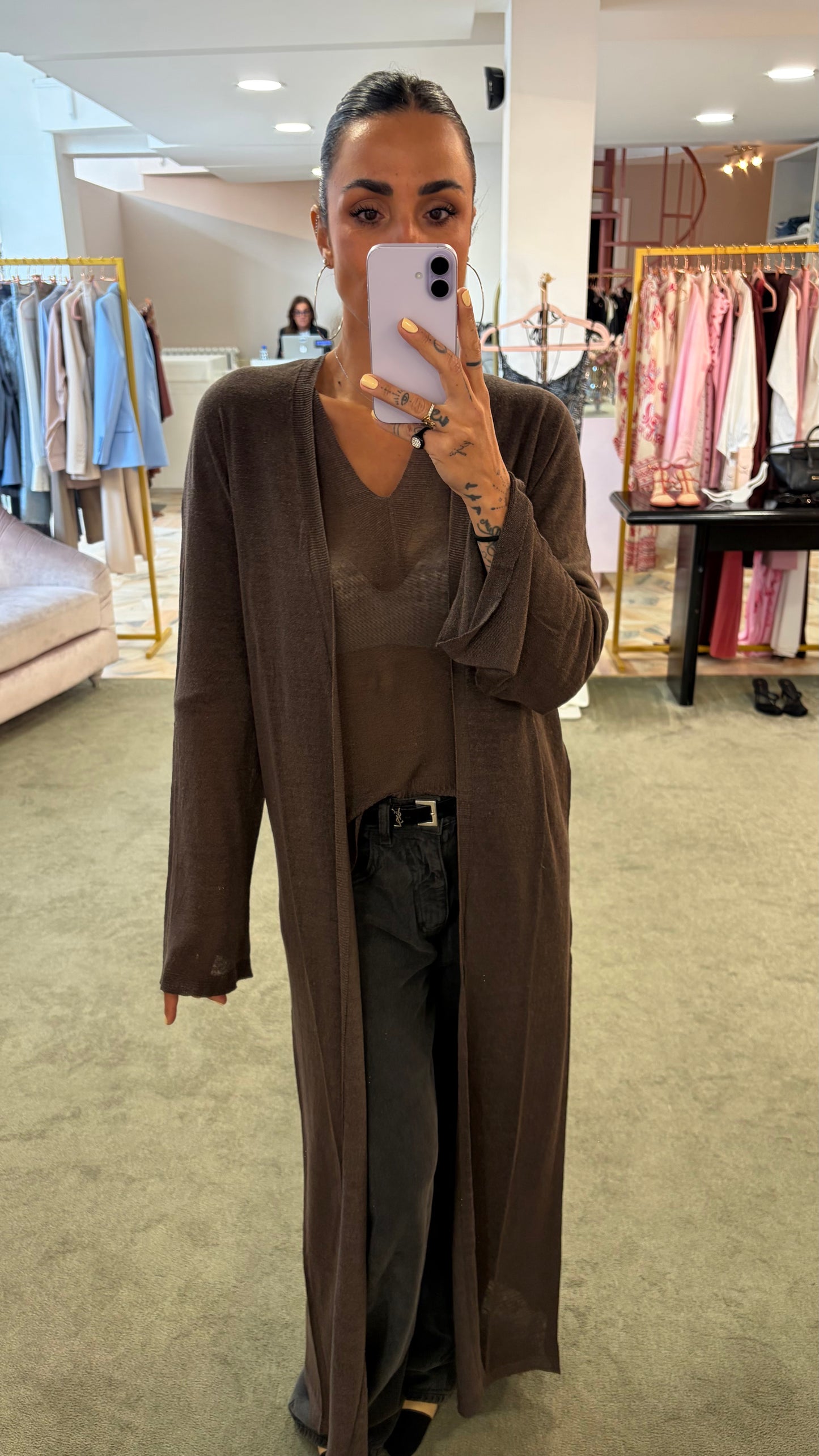 Pantaloni marrone cacao in lino fy