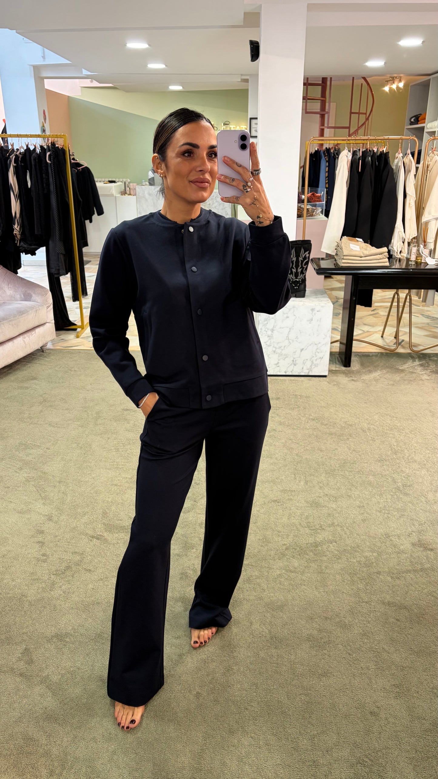 Felpa bomber blu notte in viscosa sy