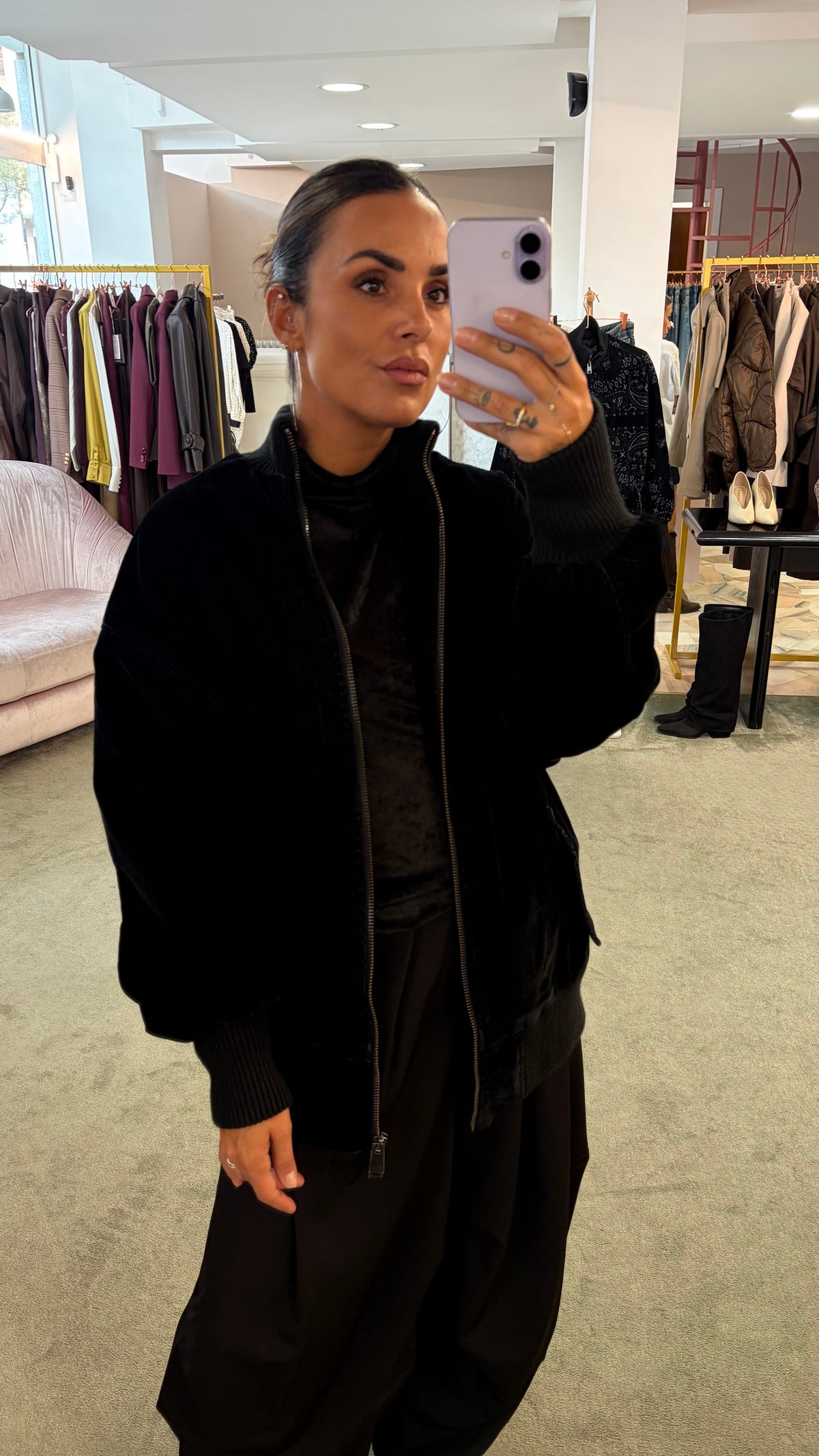 Bomber nero liscio over in velluto floccato Don't@Me