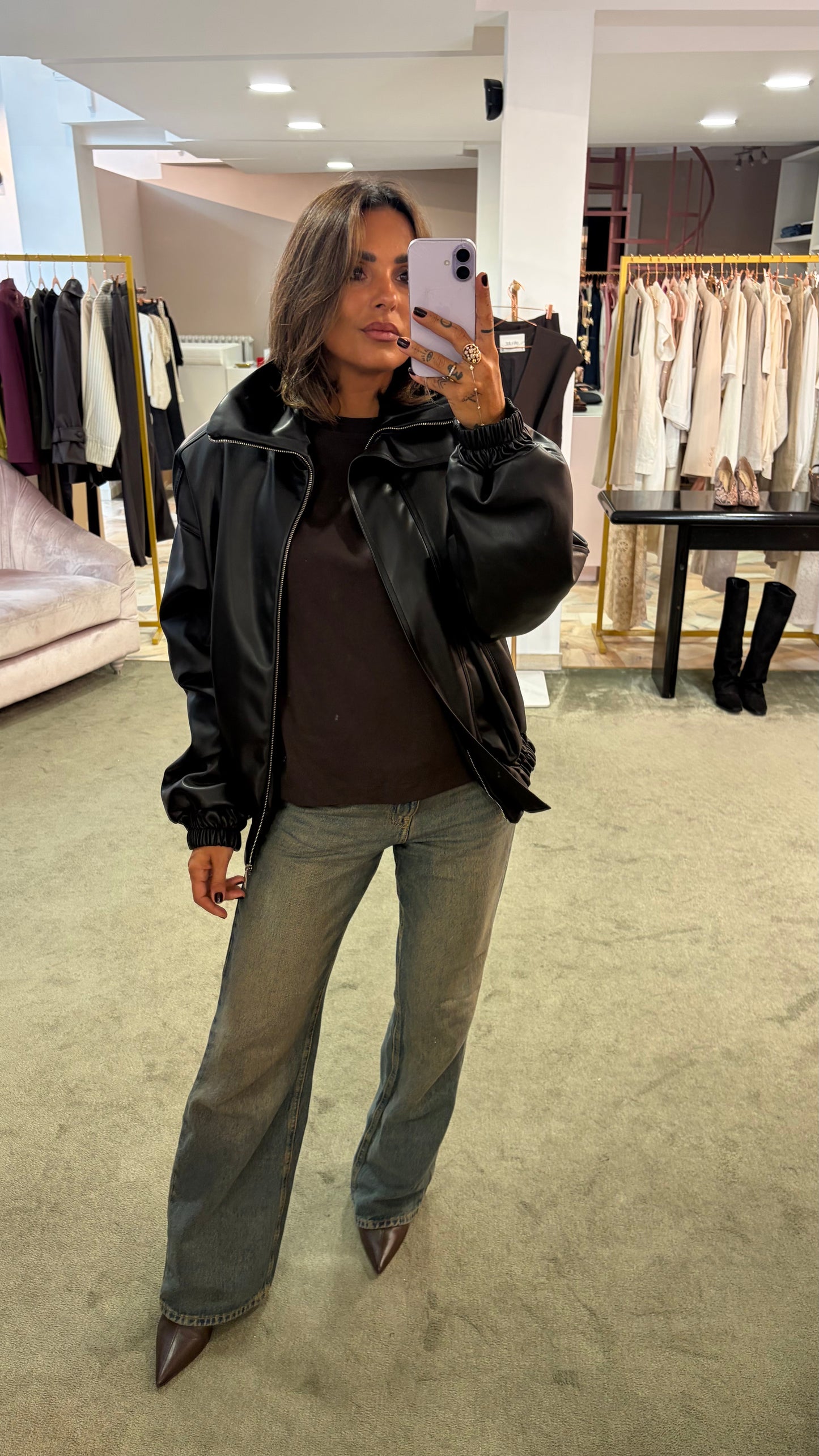 Bomber over nero in eco pelle ks