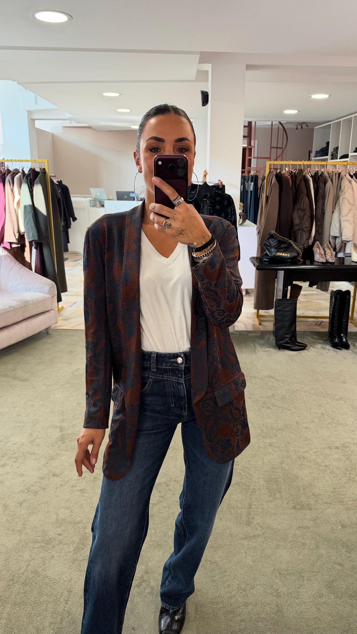 Blazer damascato sfoderato marrone e ottanio ay