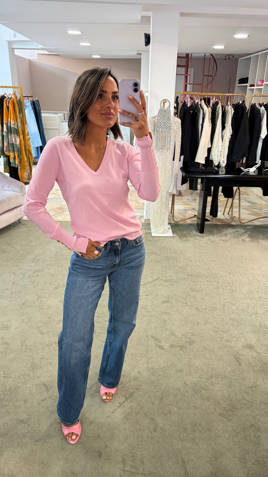 Maglione scollo a v rosa fr