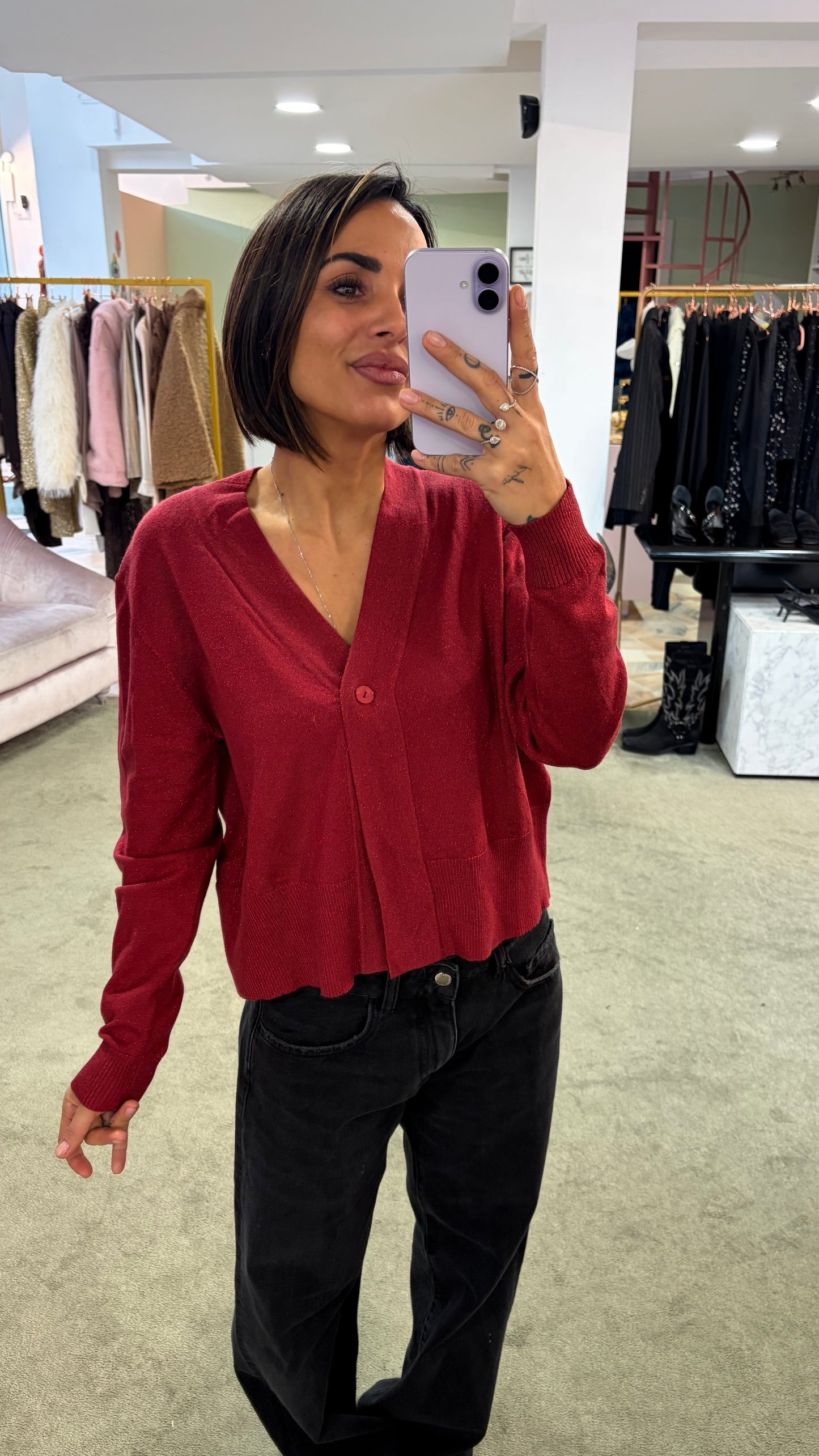 Cardigan rosso in lurex ay