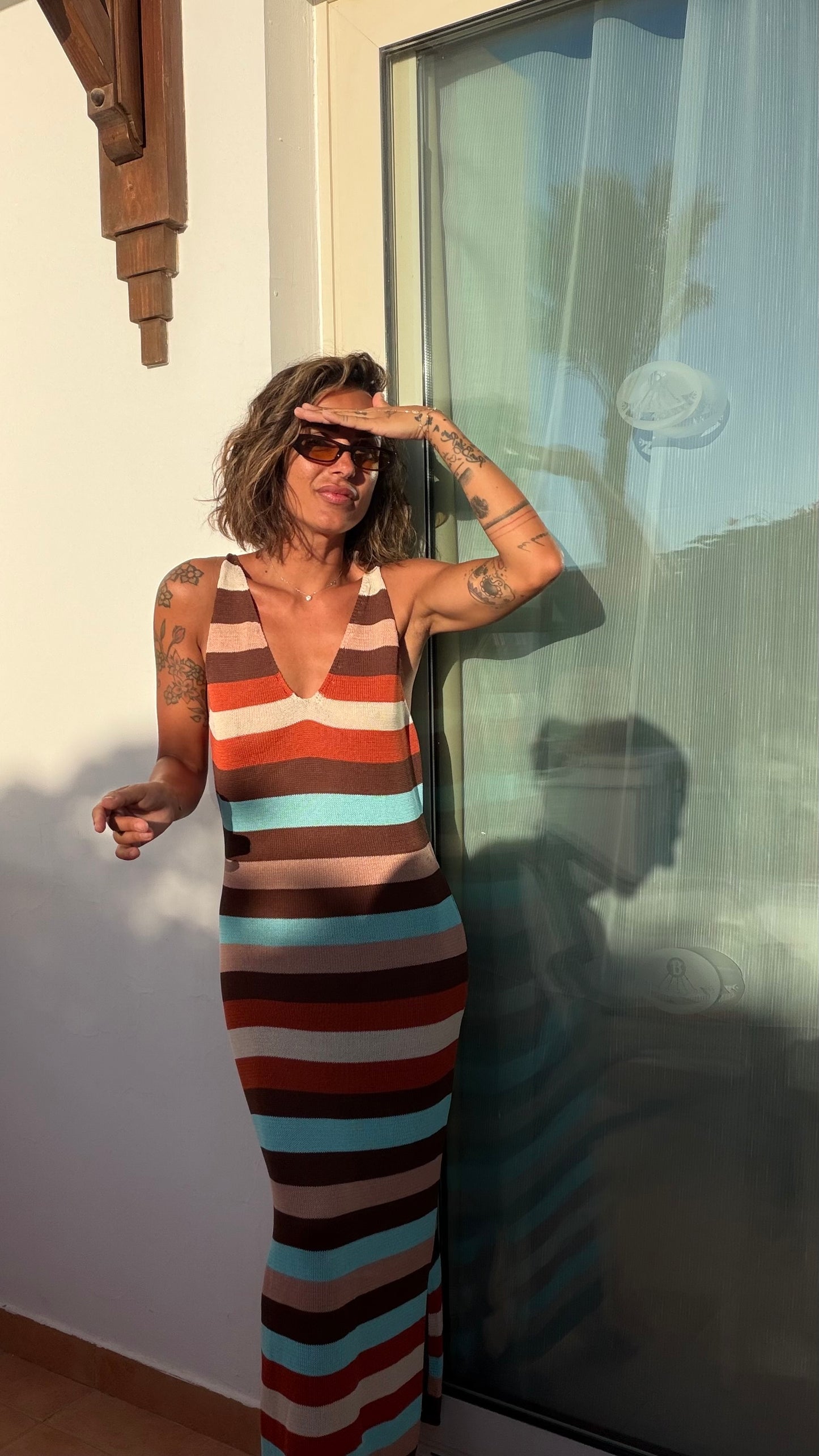Abito lungo multicolor a righe in maglia Me Fui