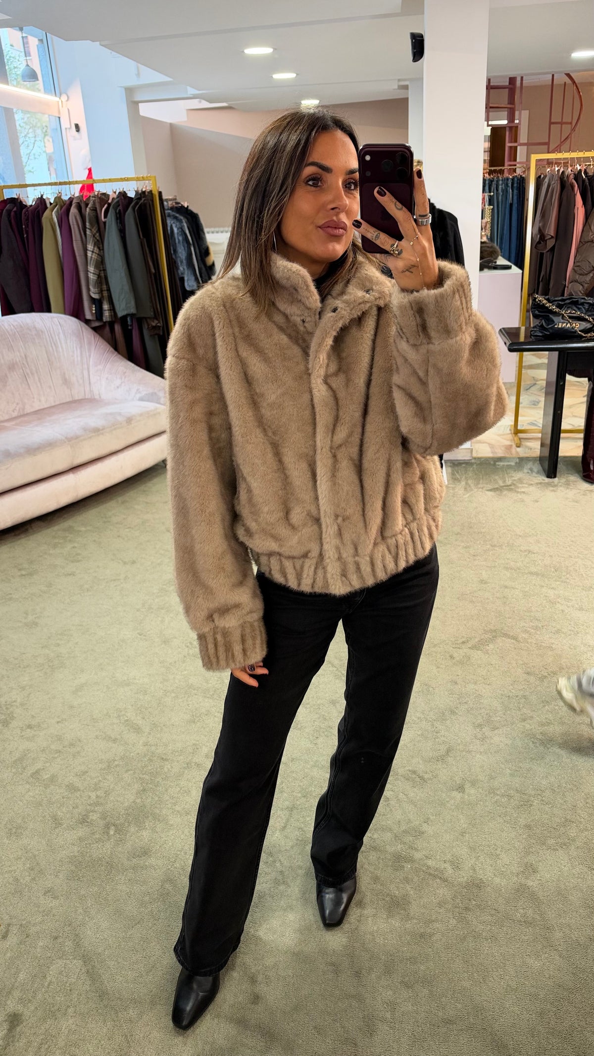 Bomber eco pelliccia beige sy