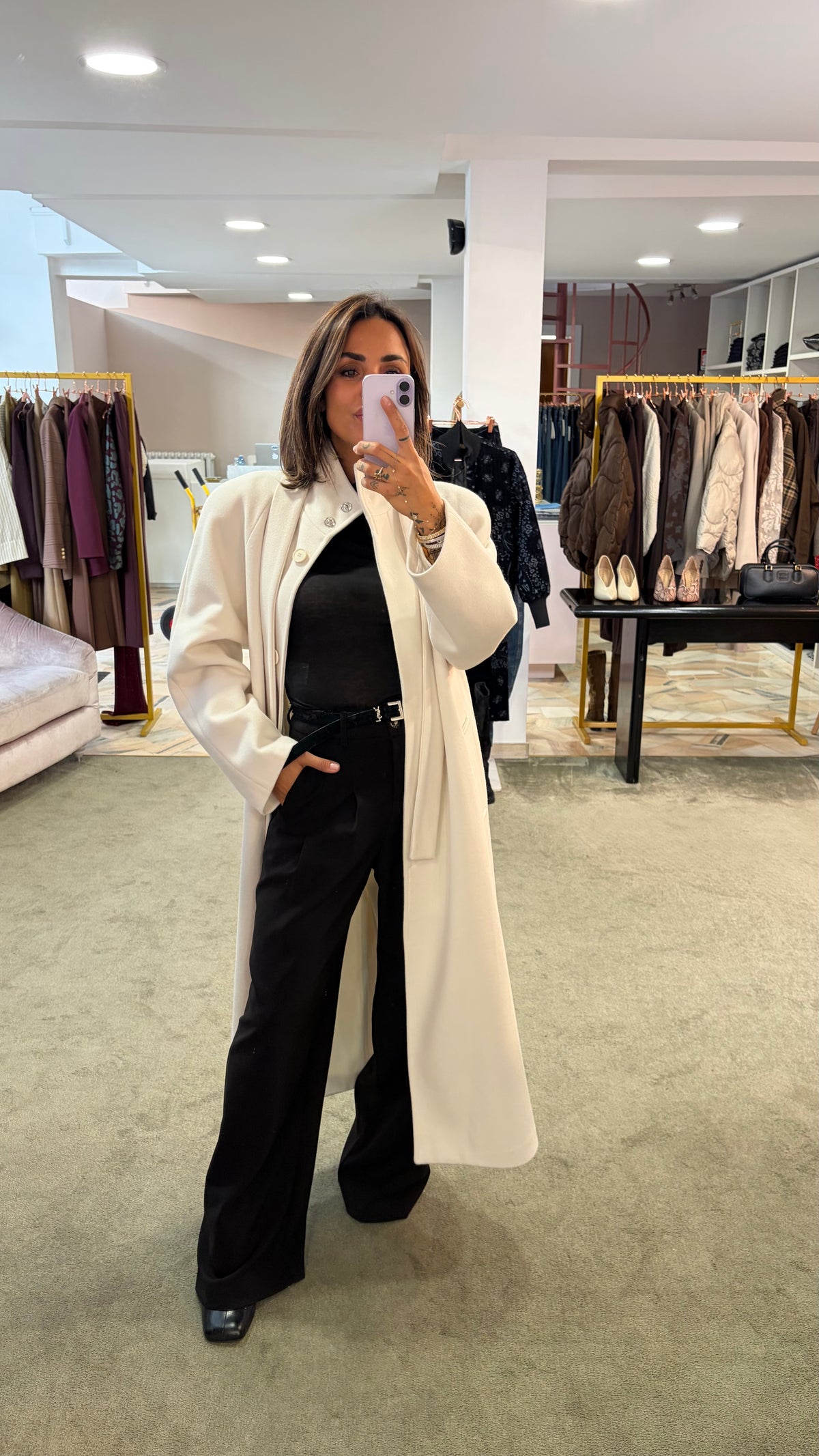 Cappotto lungo panna con cintura Actualee