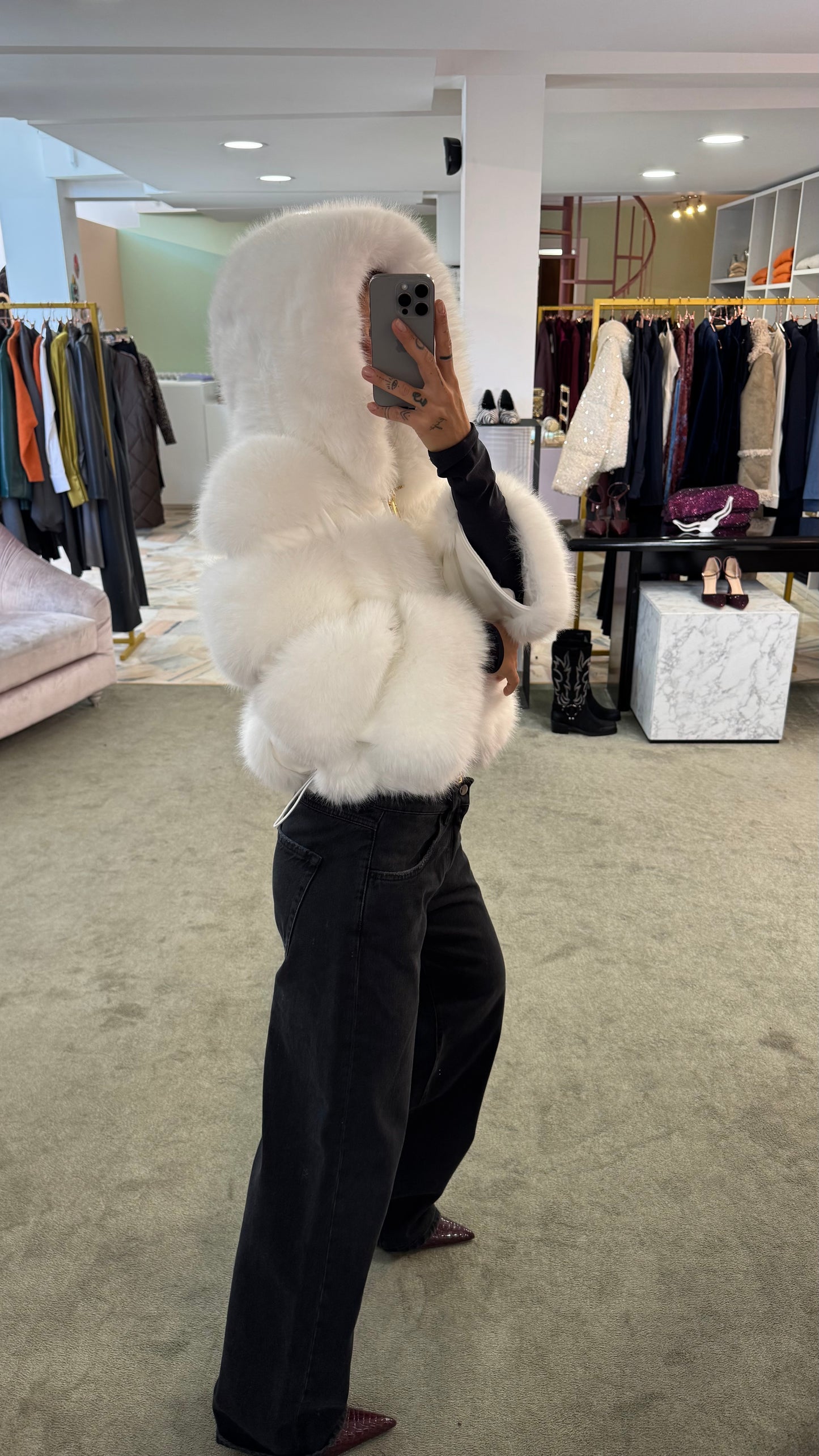 Pelliccia eco bianca luxury con cappuccio ys