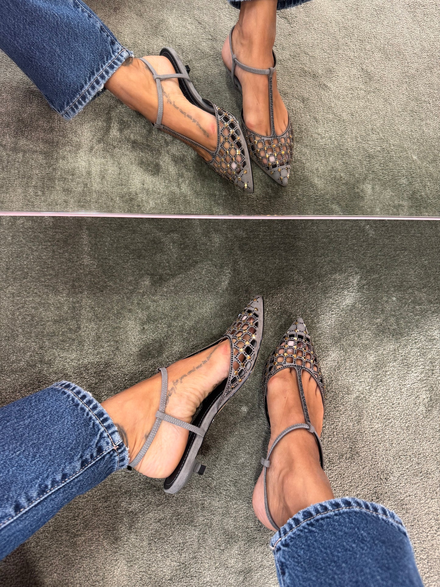 Slingback grigia a rete crystal