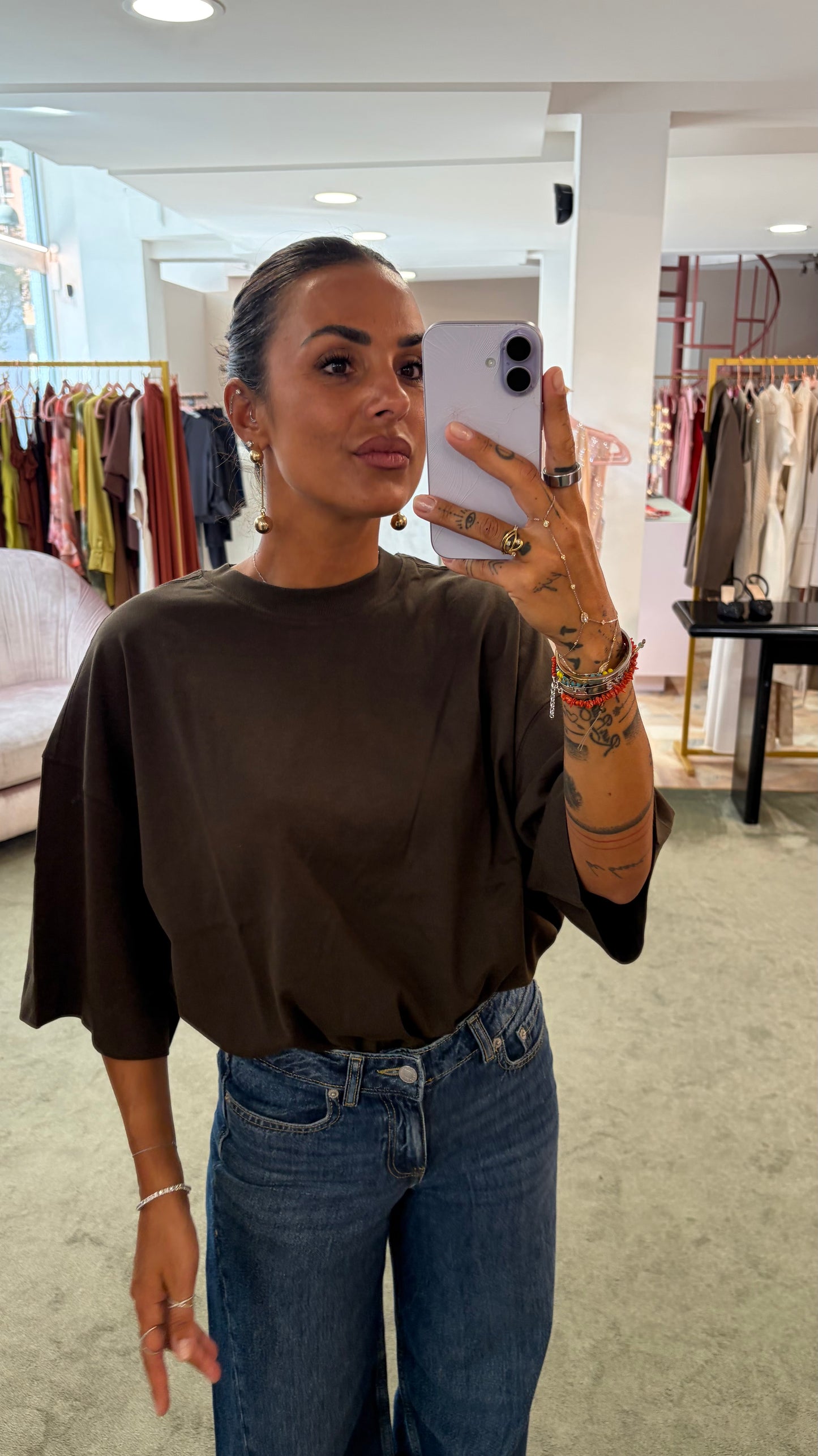 T-shirt marrone over sl
