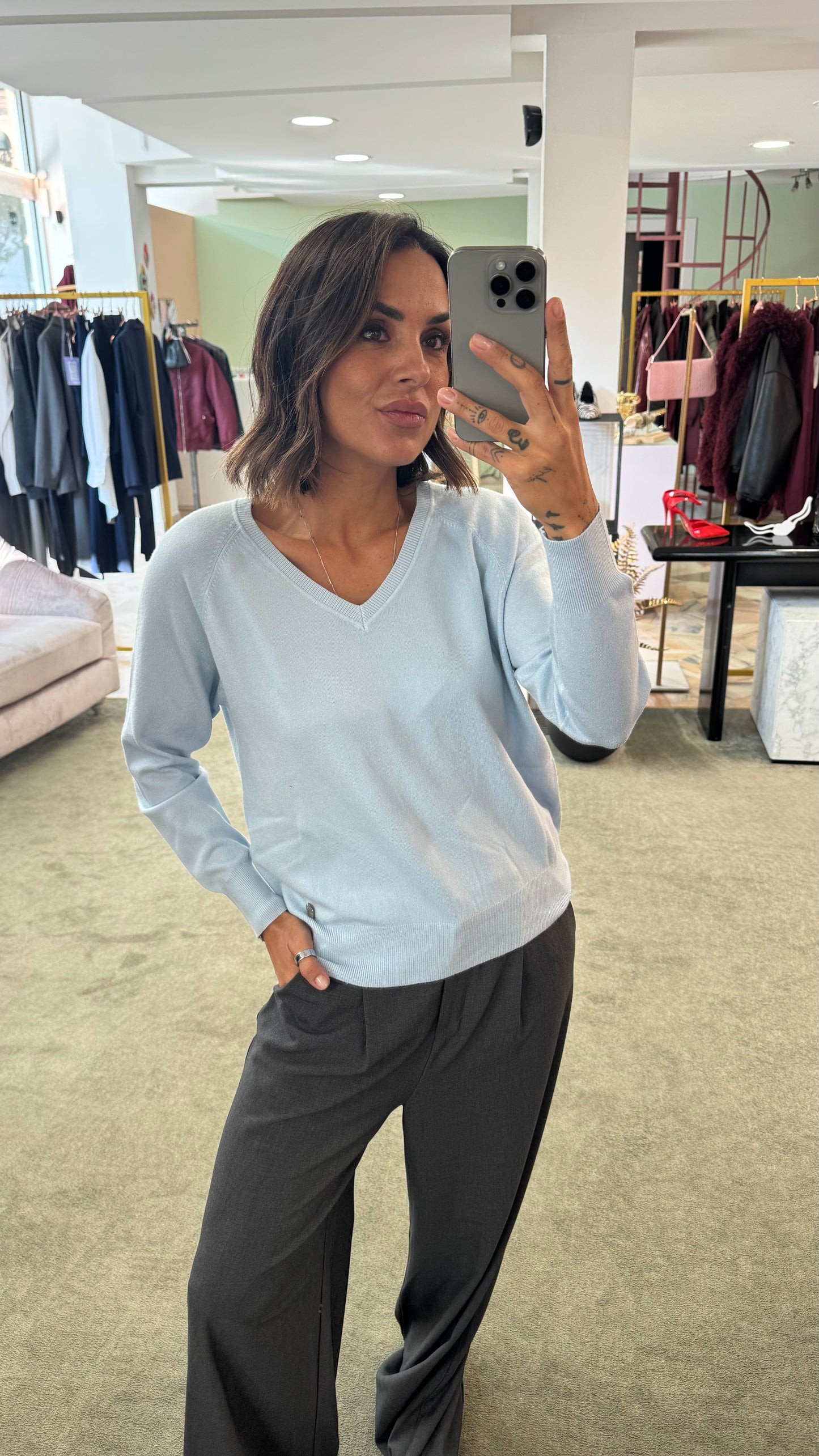 Maglione scollo a v azzurro tk