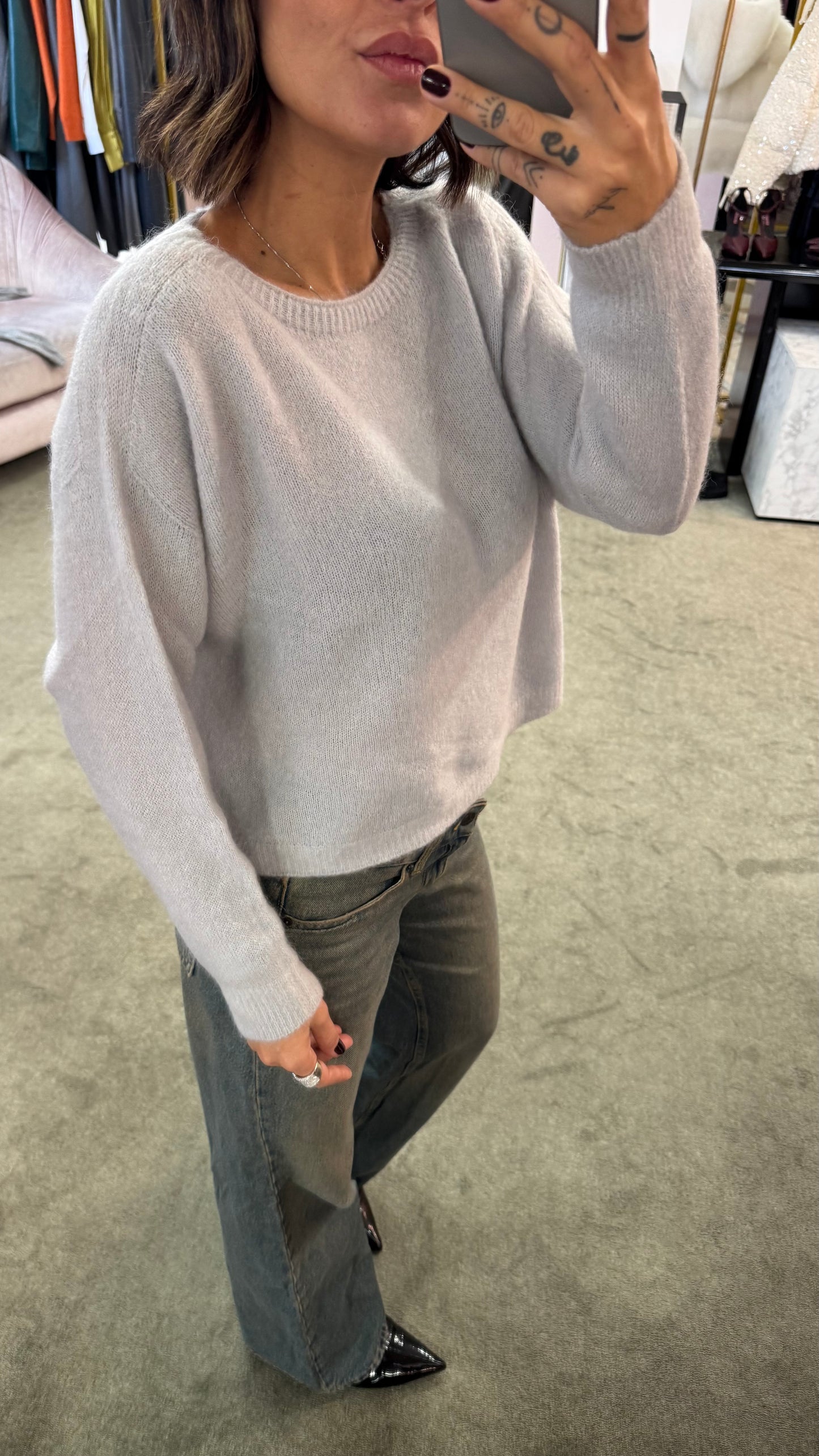 Maglione grigio perla girocollo lh