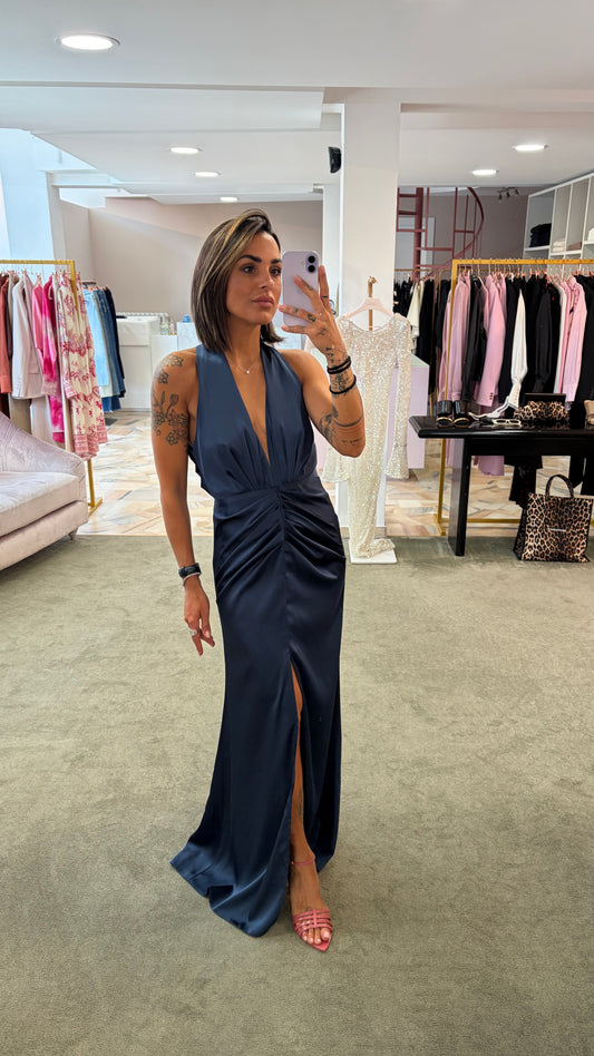 Abito lungo blu notte satin Actualee