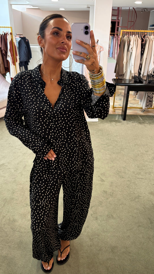Camicia nera a pois in viscosa sy