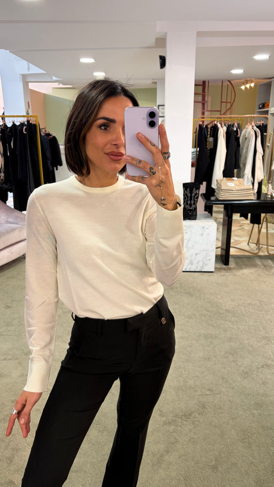 Maglione girocollo thea bianco burro in lana merino sl
