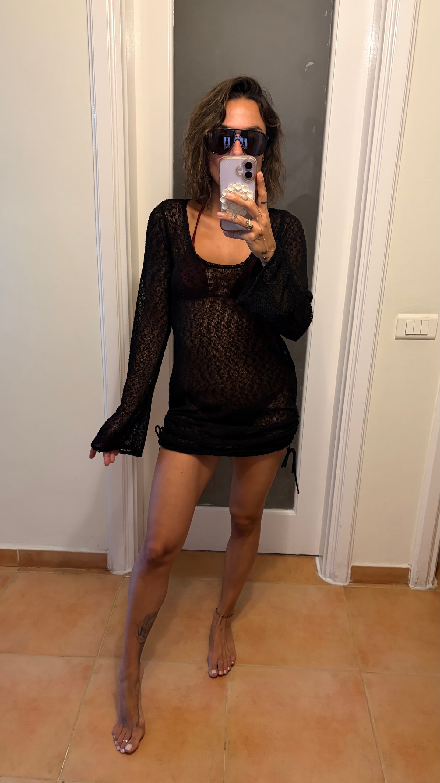 Abito corto nero in maglina trasparente Me Fui
