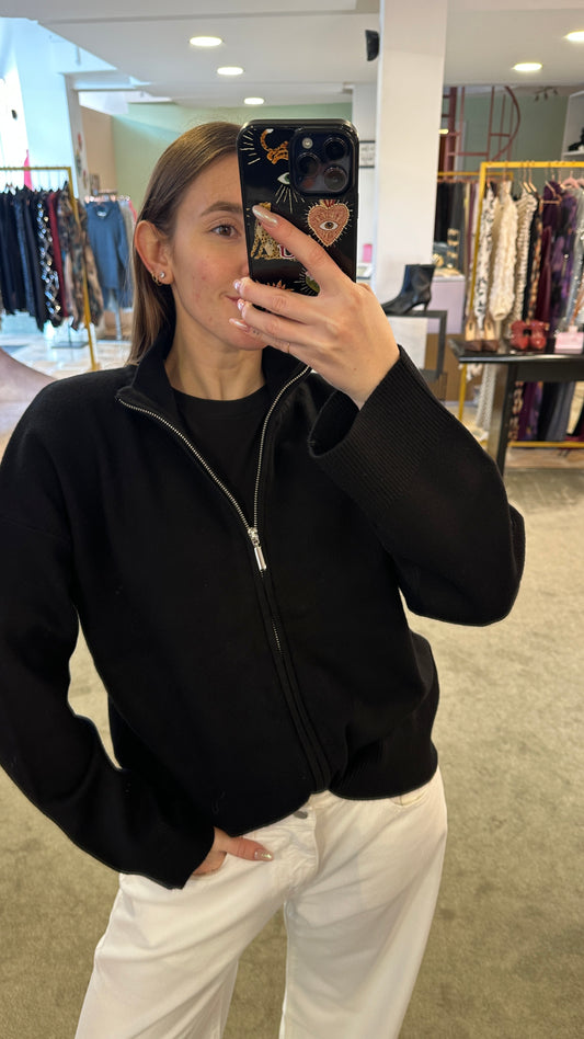 Maglione nero con zip sl
