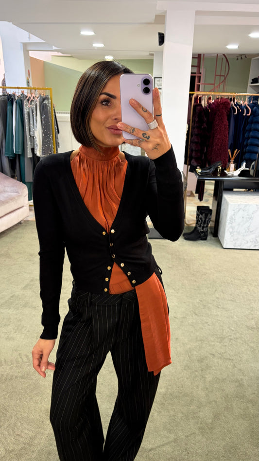 Cardigan crop nero in viscosa fr