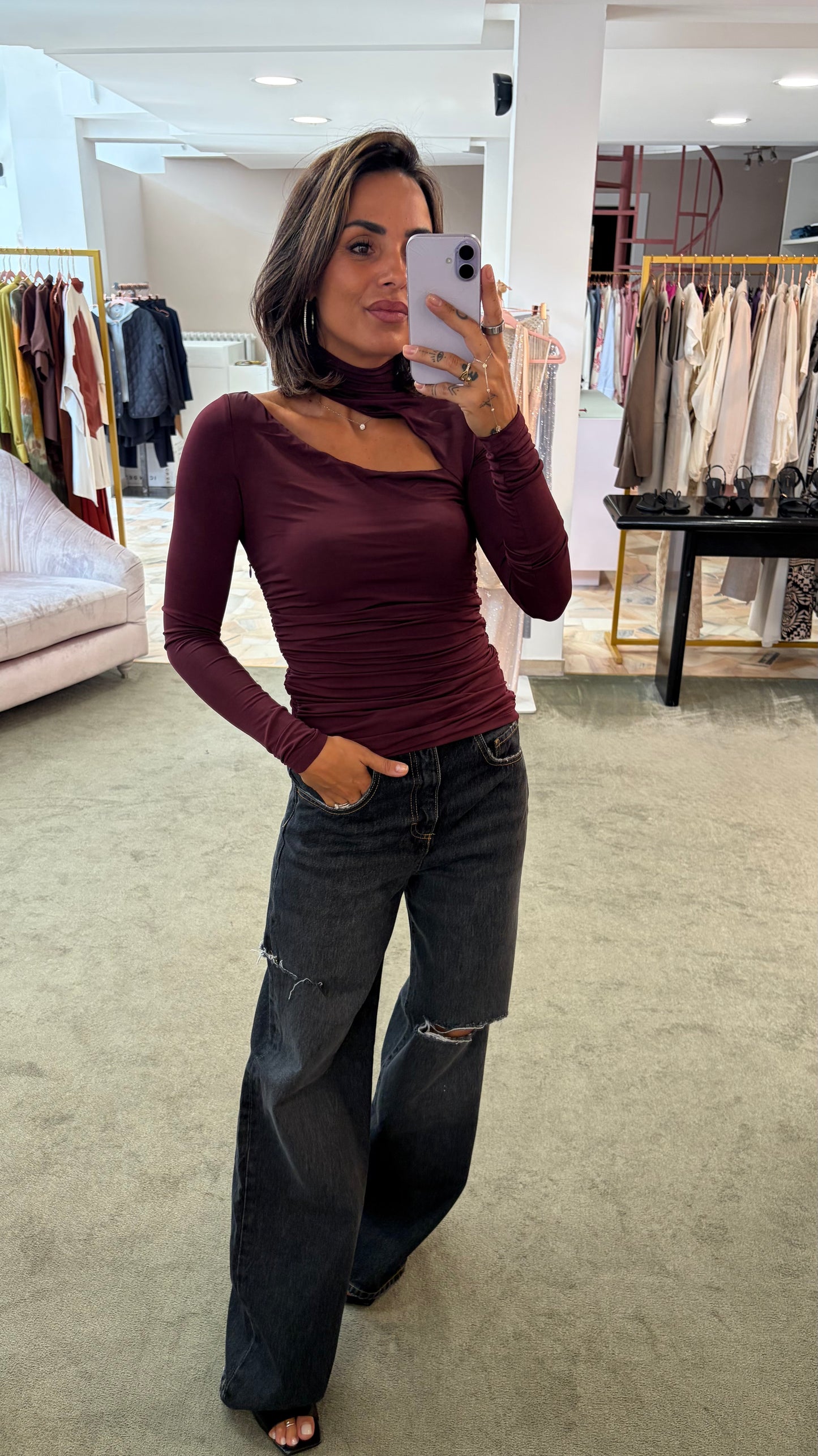 Maglia bordeaux manica lunga asimmetrica Mar De Margaritas