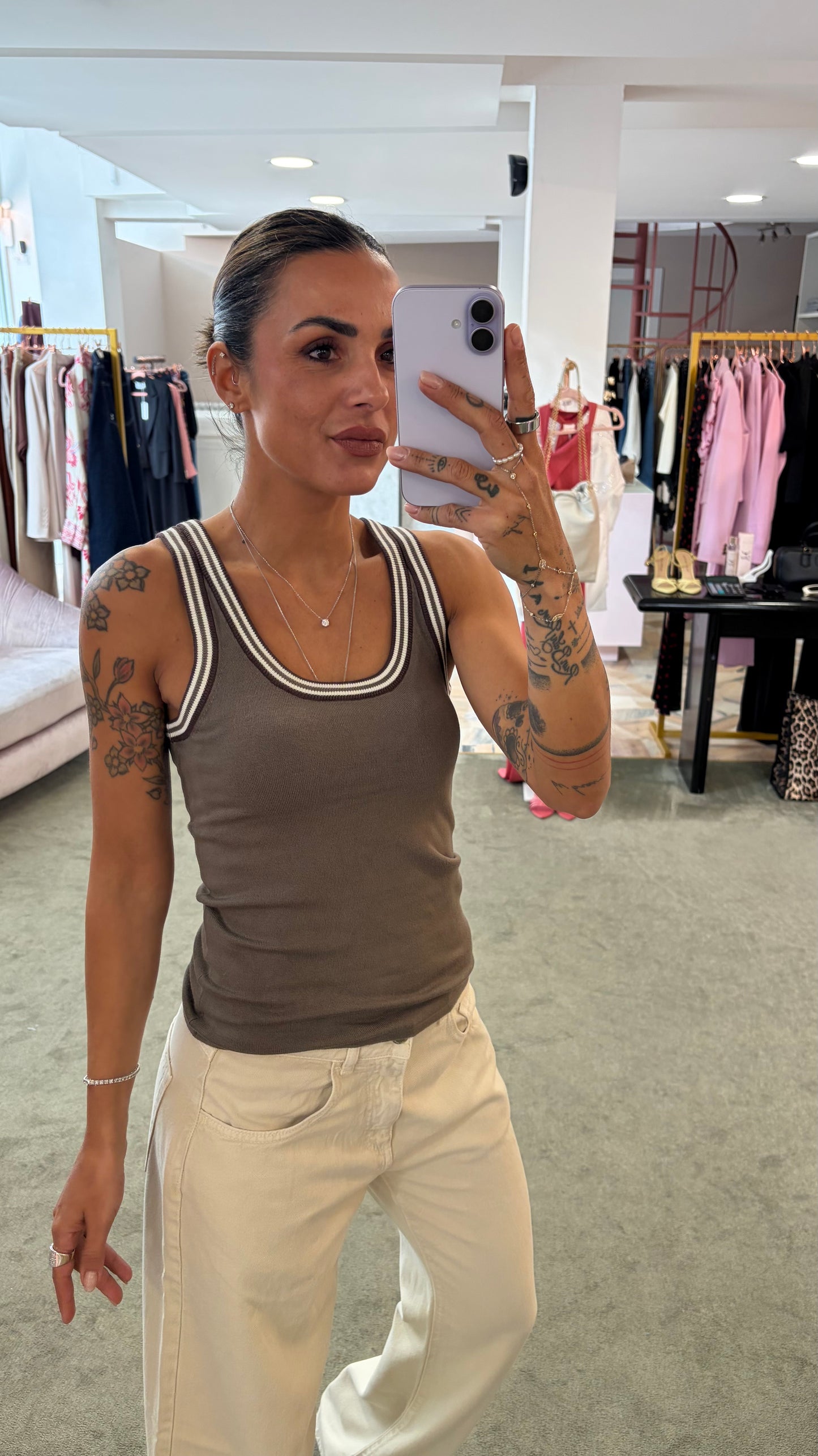 Canotta fango in maglia con bordi rigati jx