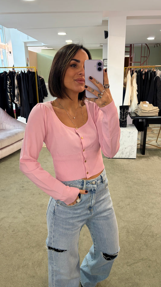 Cardigan mini rosa scollo squadrato fr