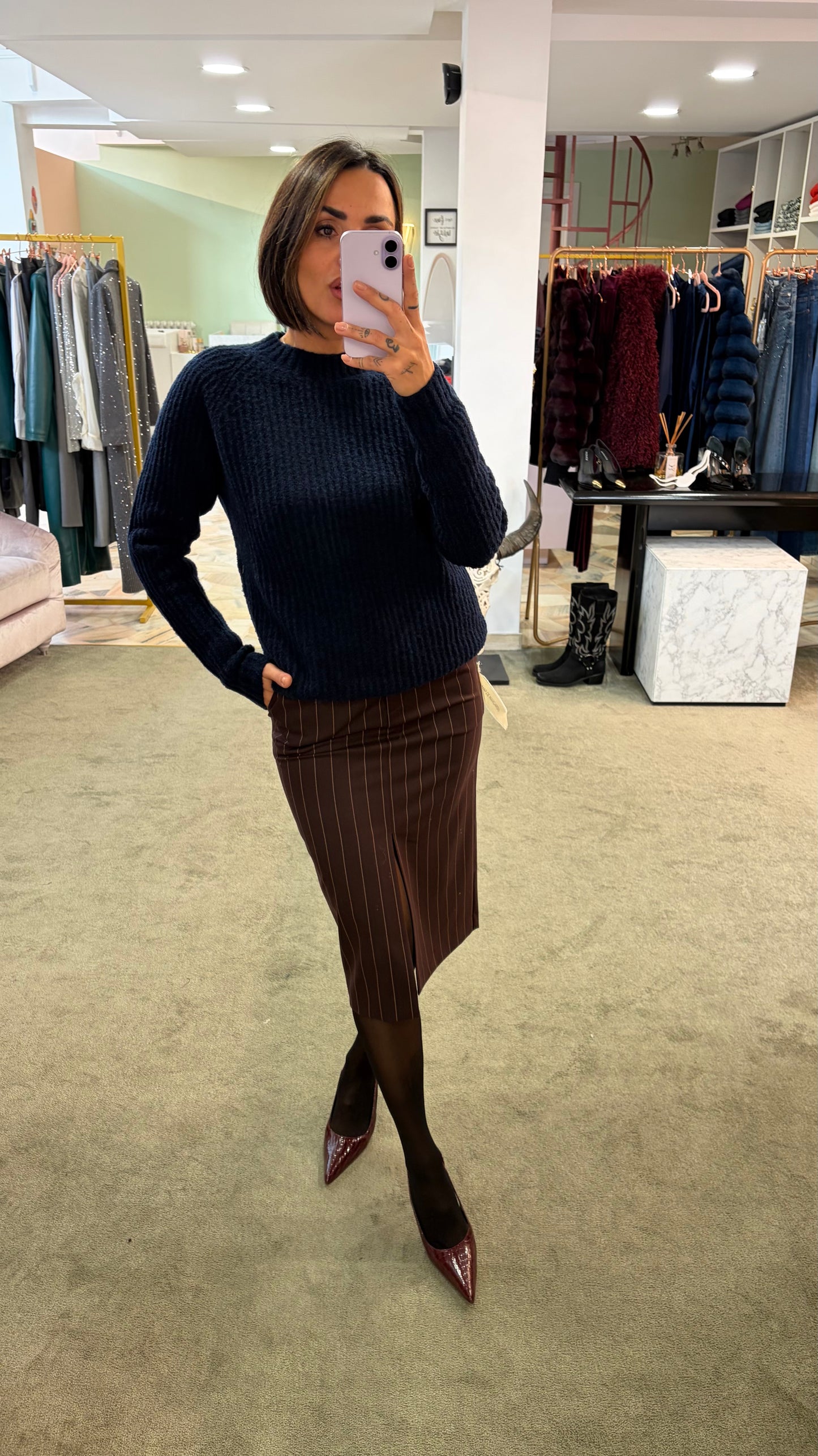 Maglione girocollo  blu navy a costine Irish