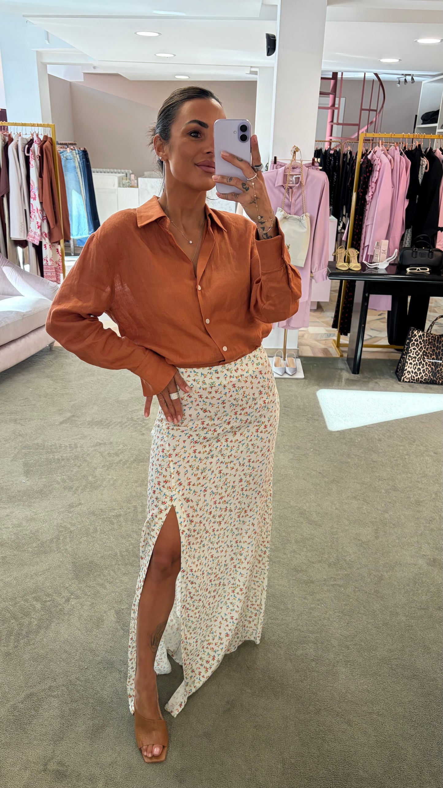 Gonna lunga anita MAR DE MARGARITAS bianca e fiorellini con spacco