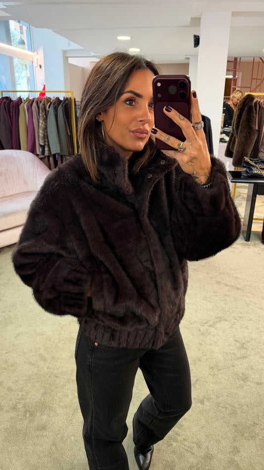 Bomber eco pelliccia marrone cioccolato sy