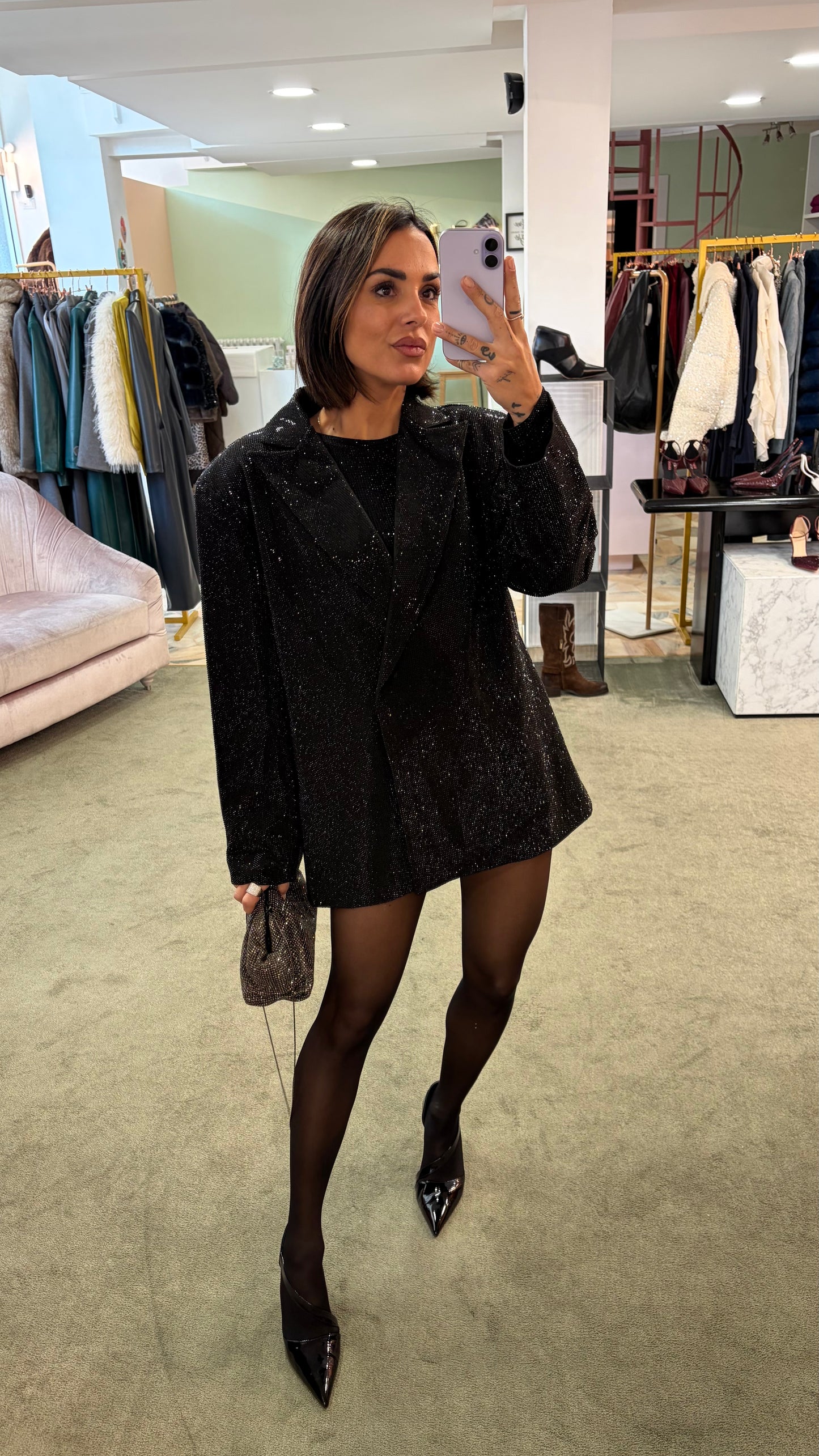 Blazer nero over doppiopetto crystal tw