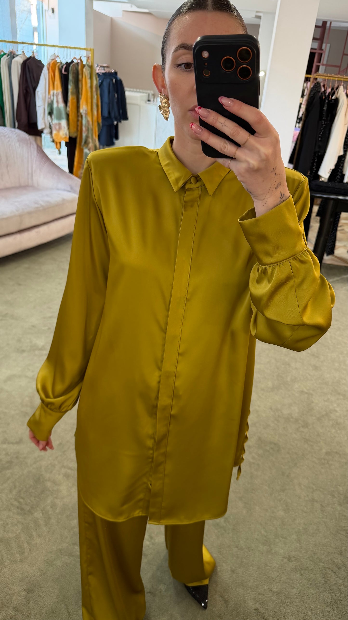 Camicia abito lime in satin over ks