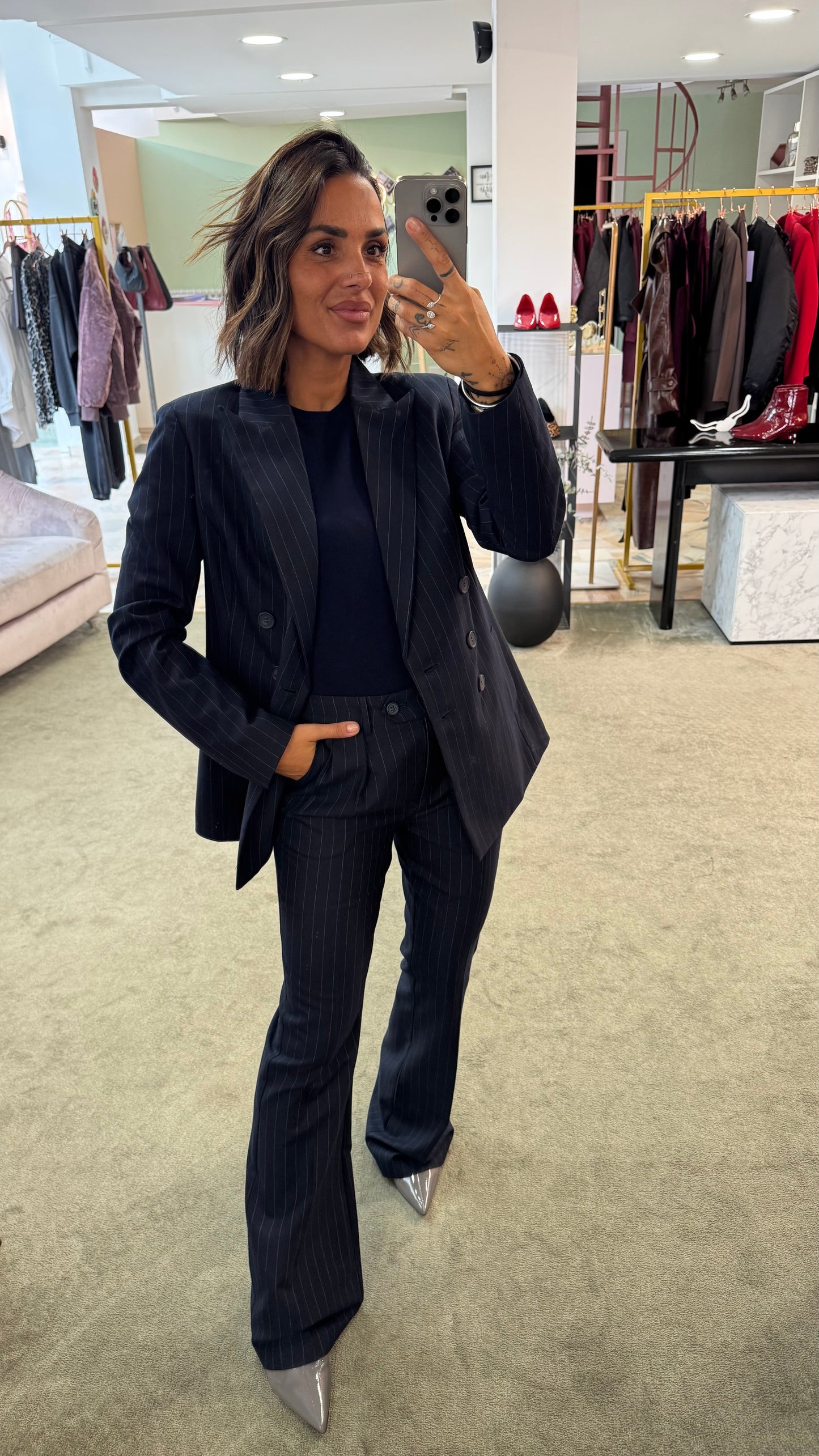 Blazer blu gessato doppiopetto fr