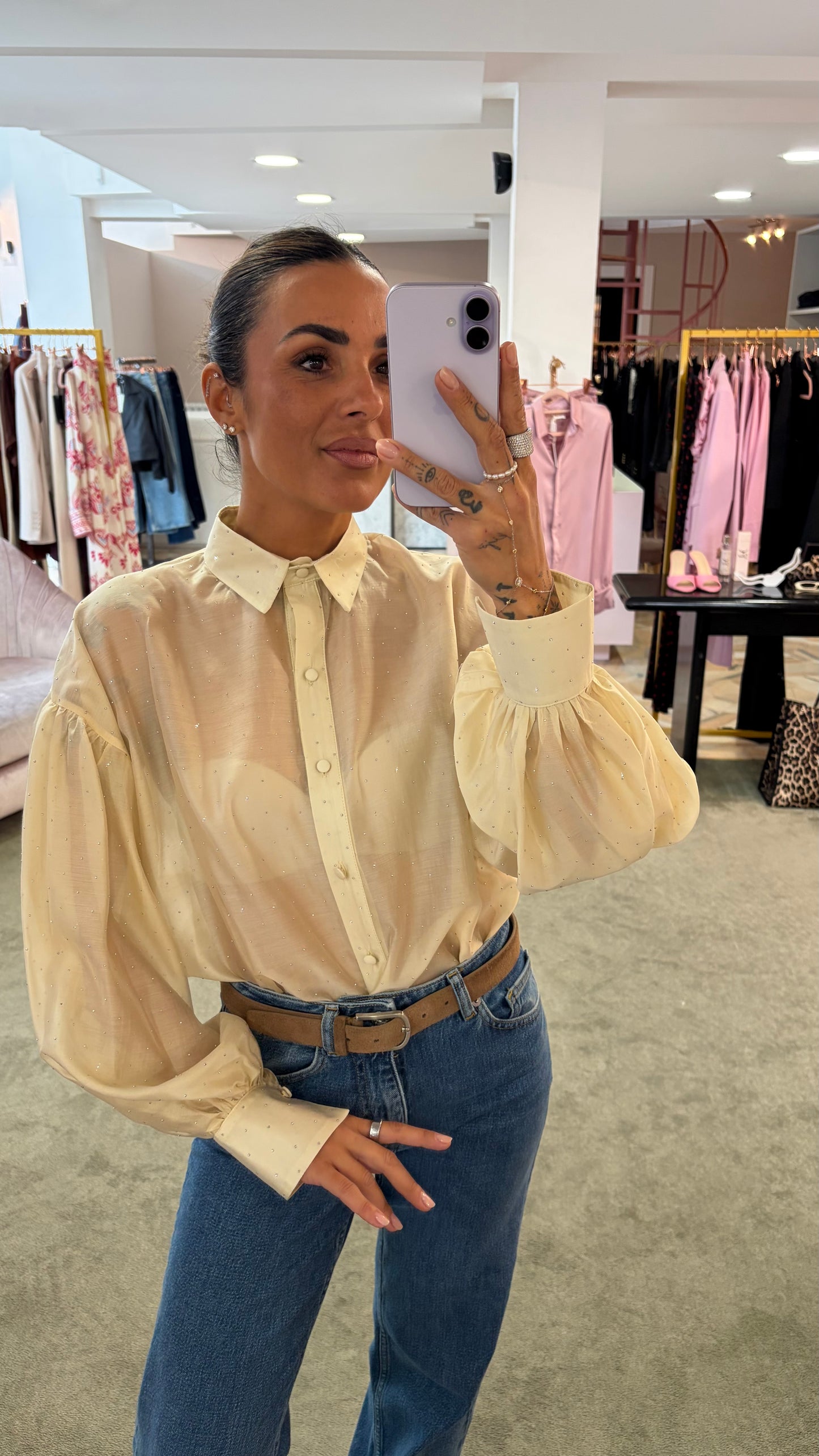 Camicia avorio  con cristalli Actualee