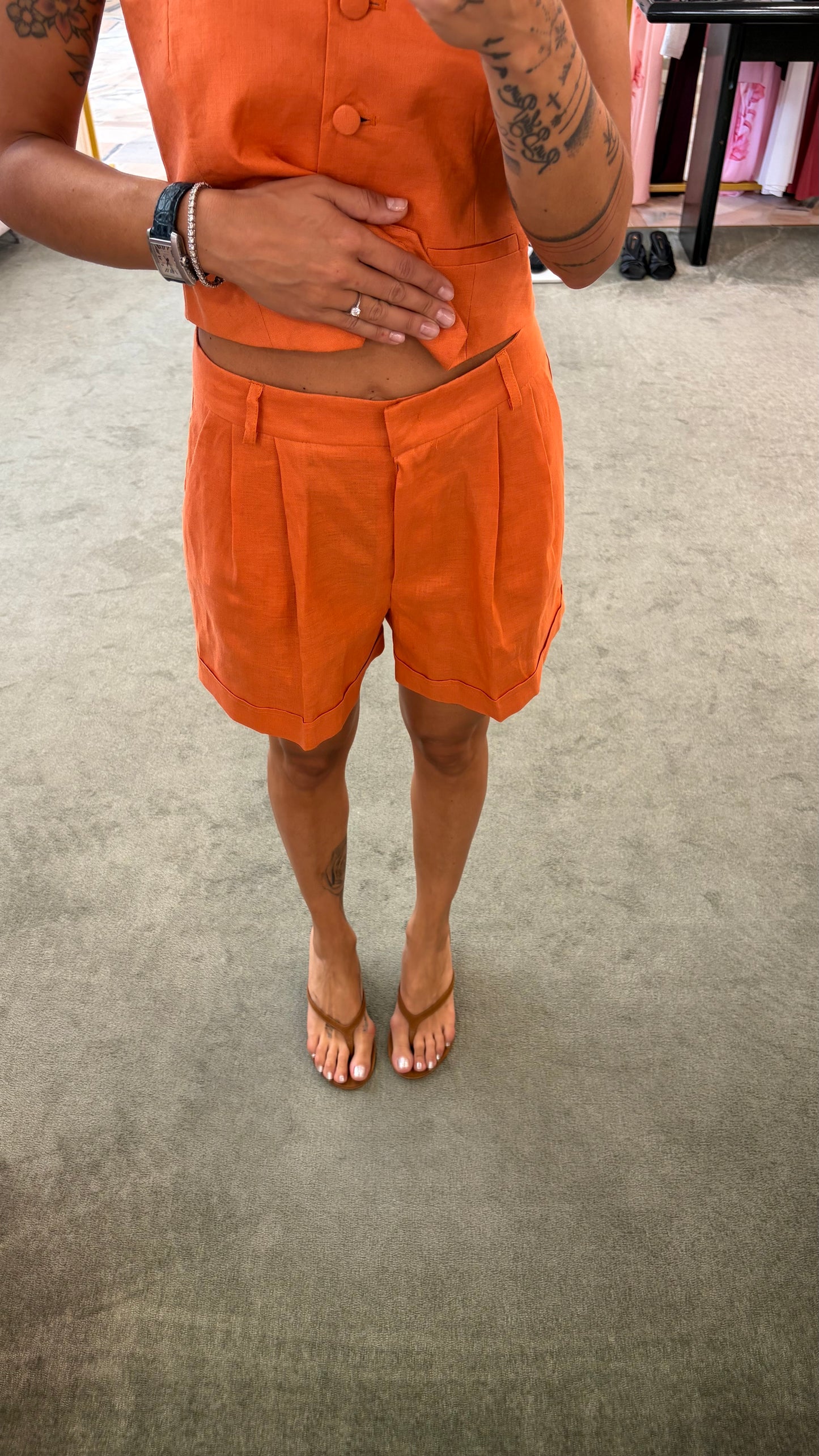 Shorts arancio in lino Actualee