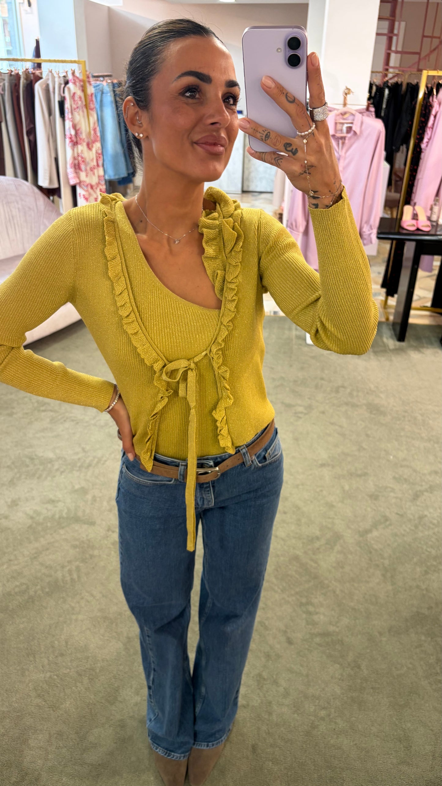 Cardigan crop lime lurex con rouges bj