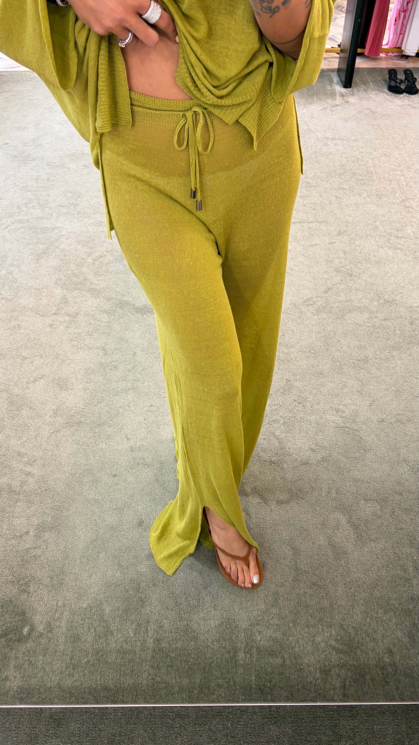 Pantaloni verde pistacchio in lino fy