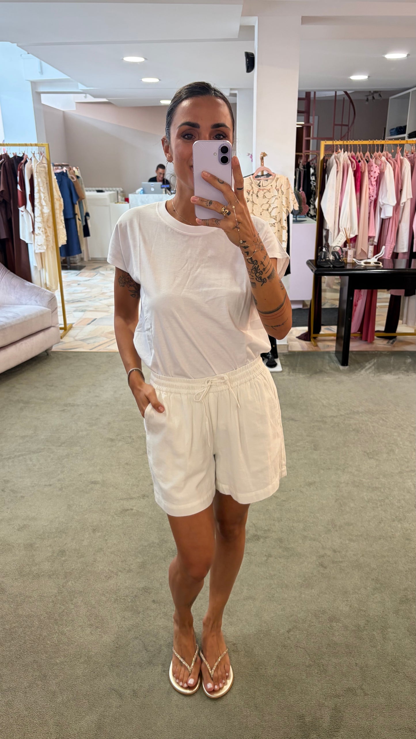 Shorts panna in cotone con coulisse jx