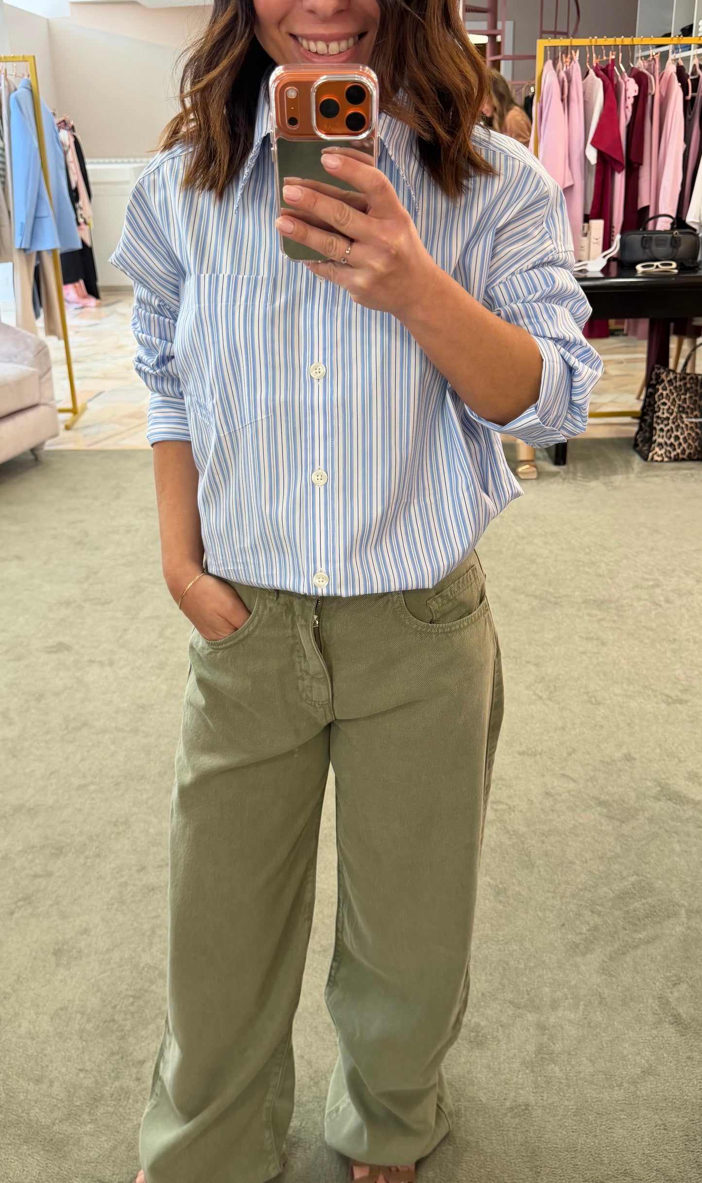 Camicia over a righe azzurra e bianca sl