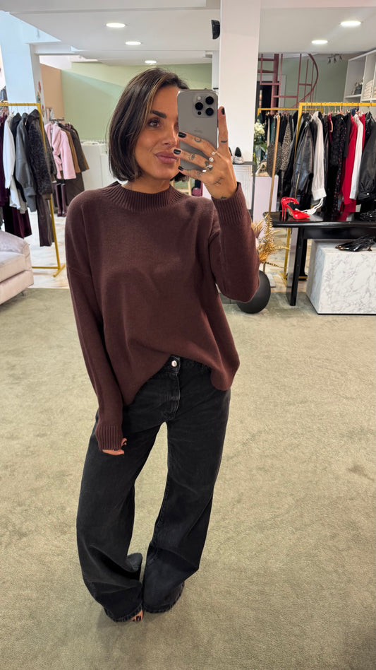 Maglione lupetto marrone a scatola tk