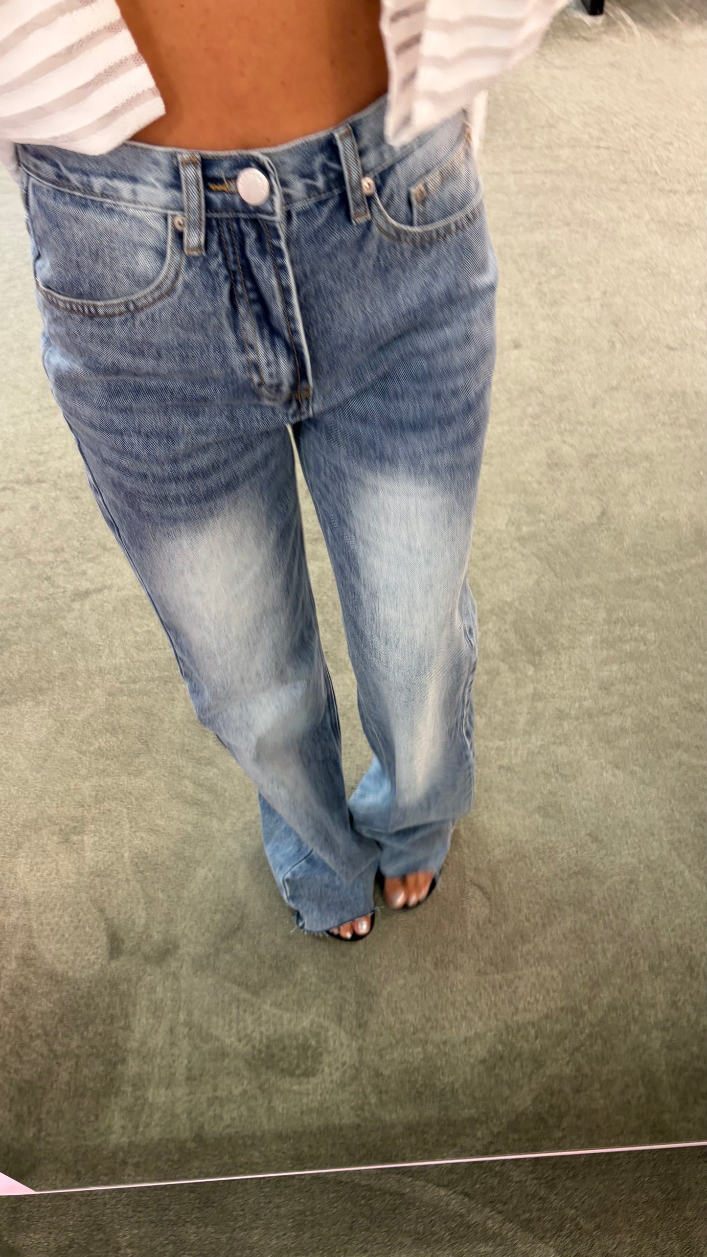 Jeans denim stonewashed wide leg dritto taglio vivo gl lulu